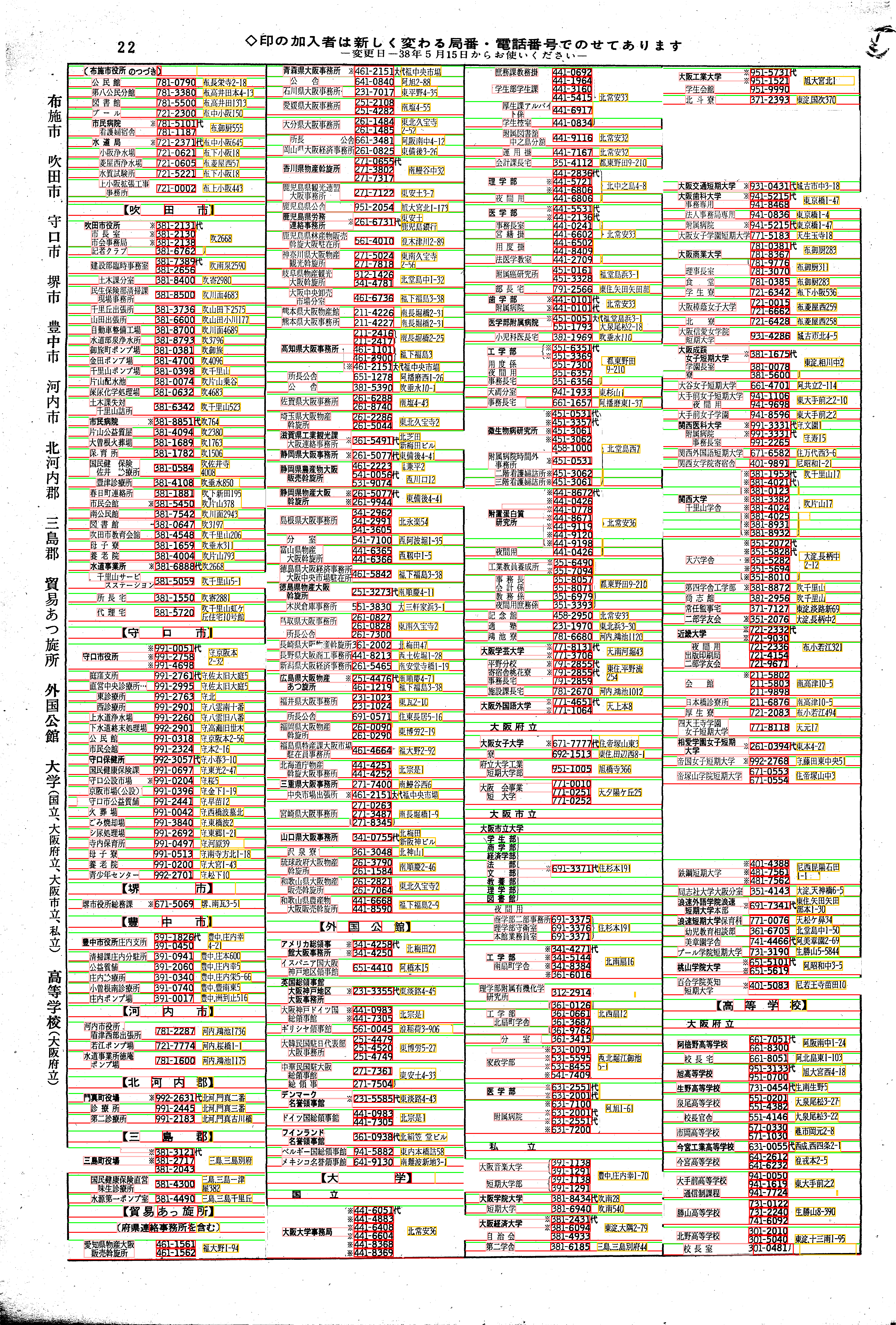昭和38年2月1日現在大阪市50音別電話番号簿 26ページ全体