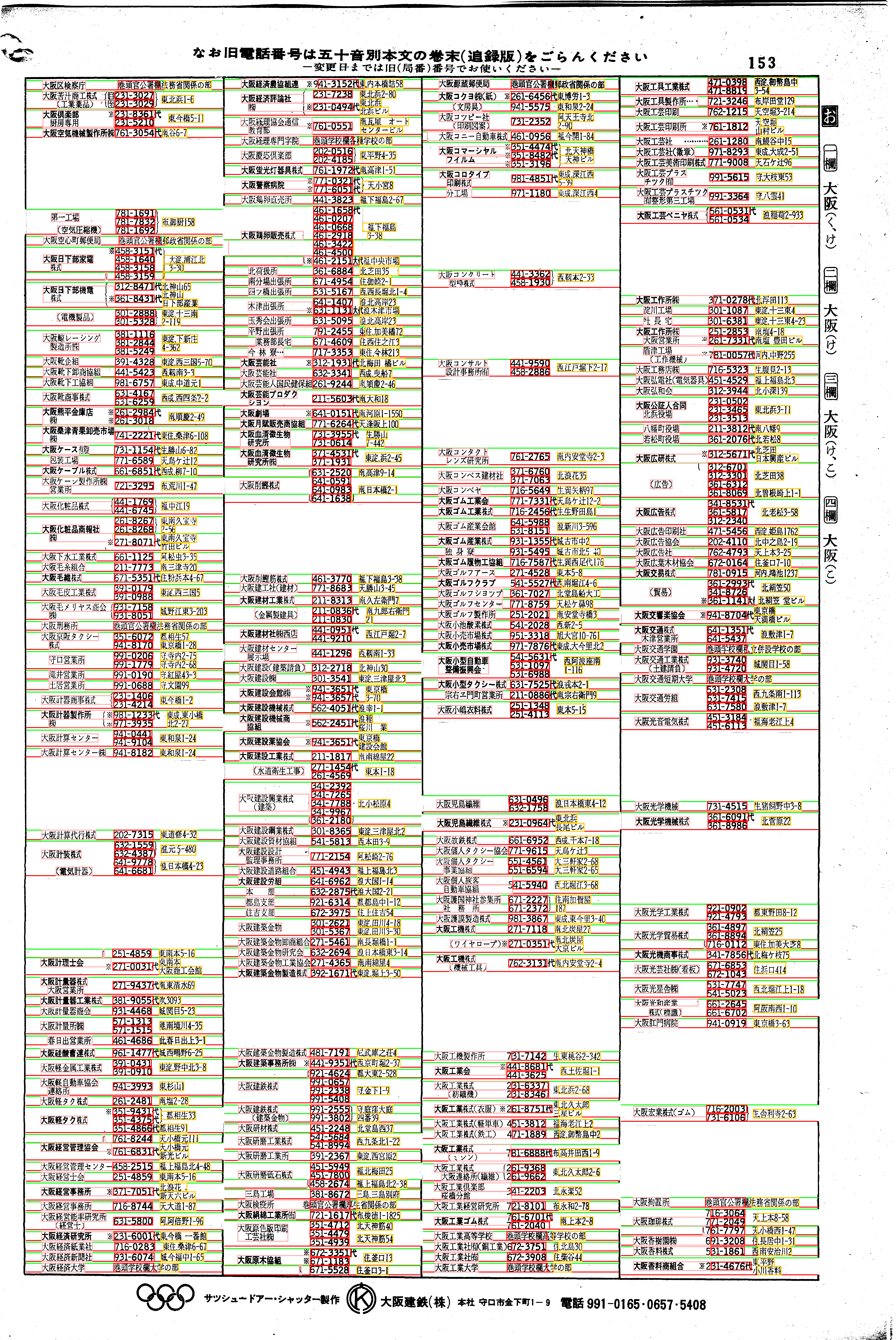 昭和38年2月1日現在大阪市50音別電話番号簿 161ページ全体
