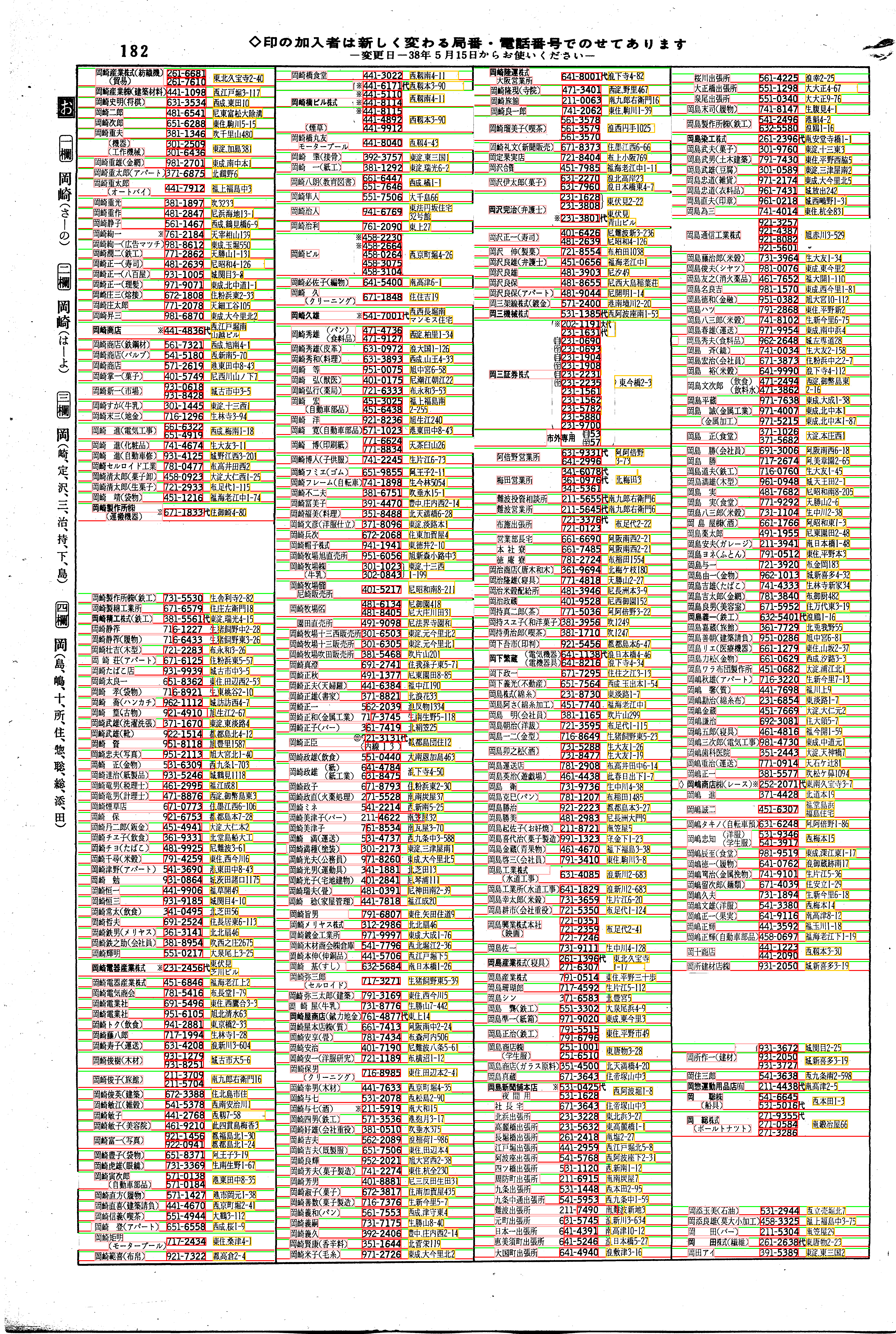昭和38年2月1日現在大阪市50音別電話番号簿 190ページ全体