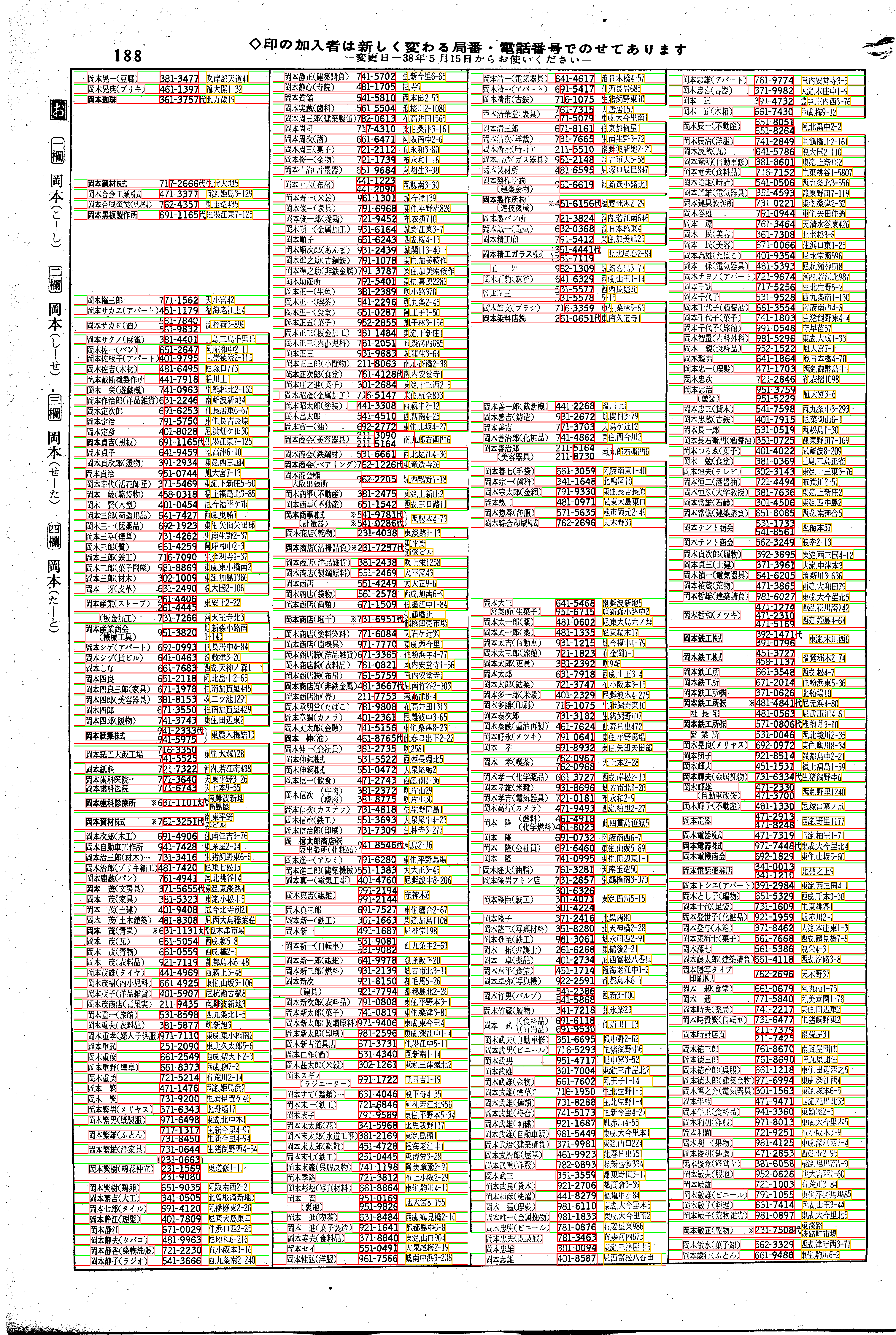 昭和38年2月1日現在大阪市50音別電話番号簿 196ページ全体
