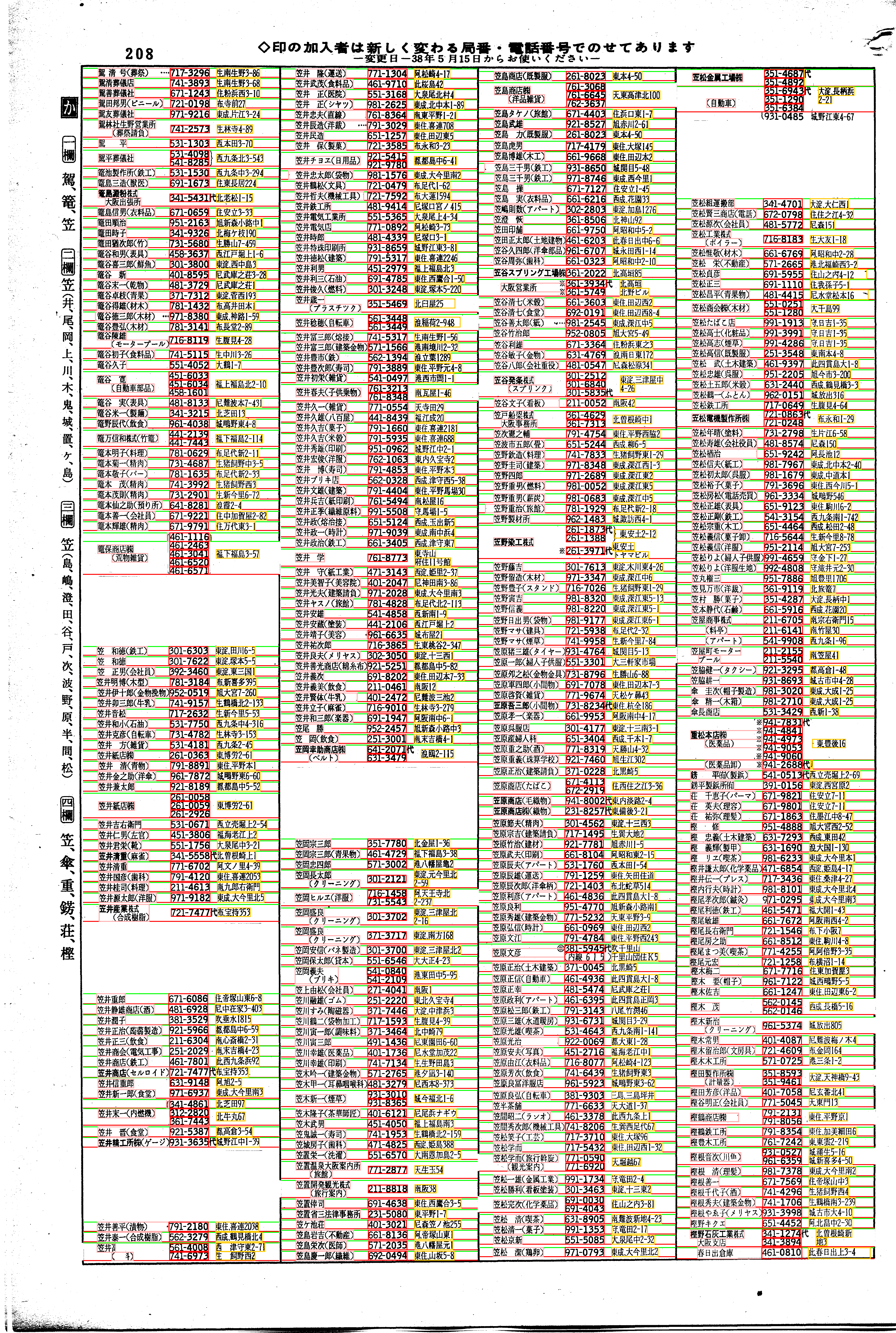昭和38年2月1日現在大阪市50音別電話番号簿 220ページ全体