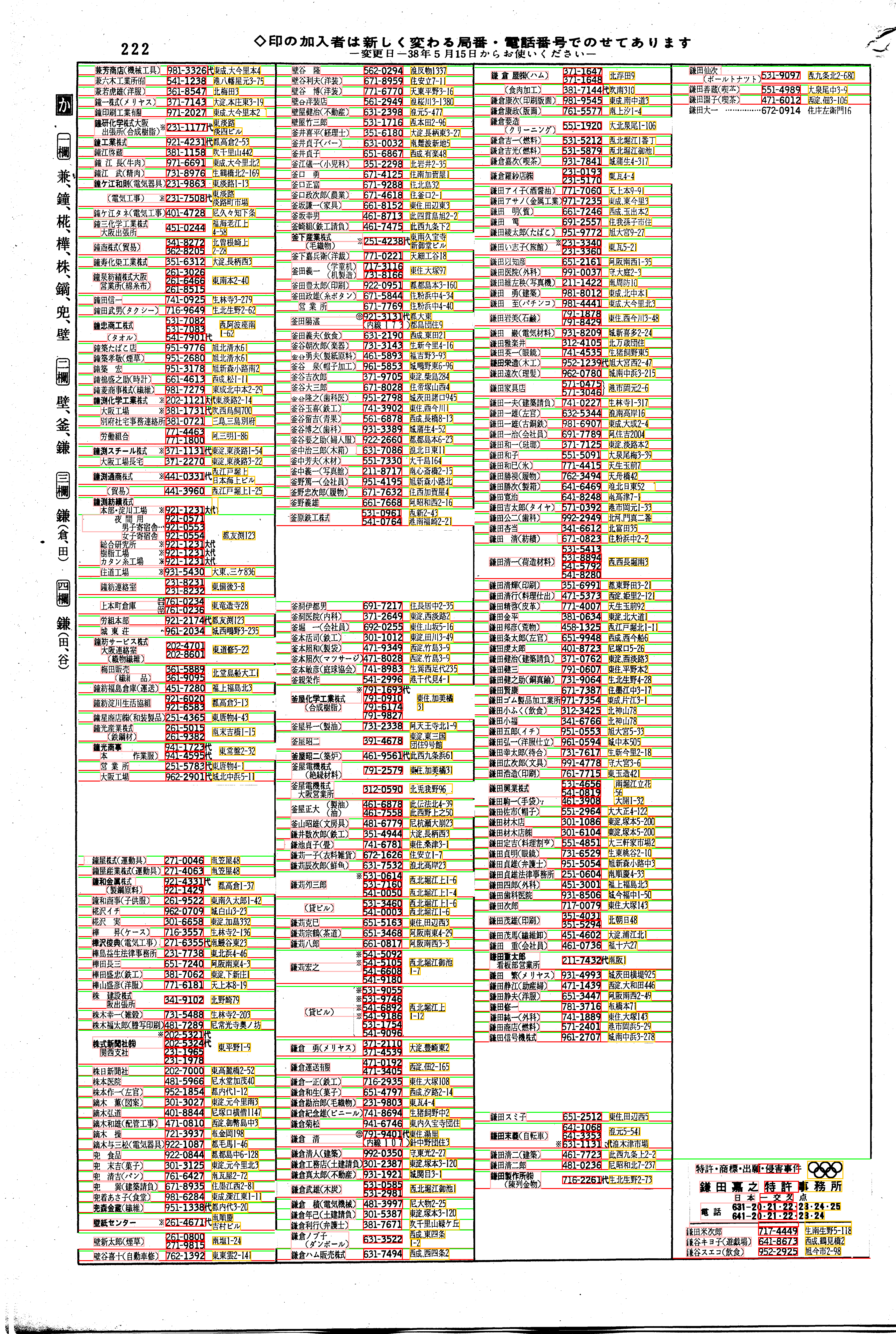 昭和38年2月1日現在大阪市50音別電話番号簿 234ページ全体