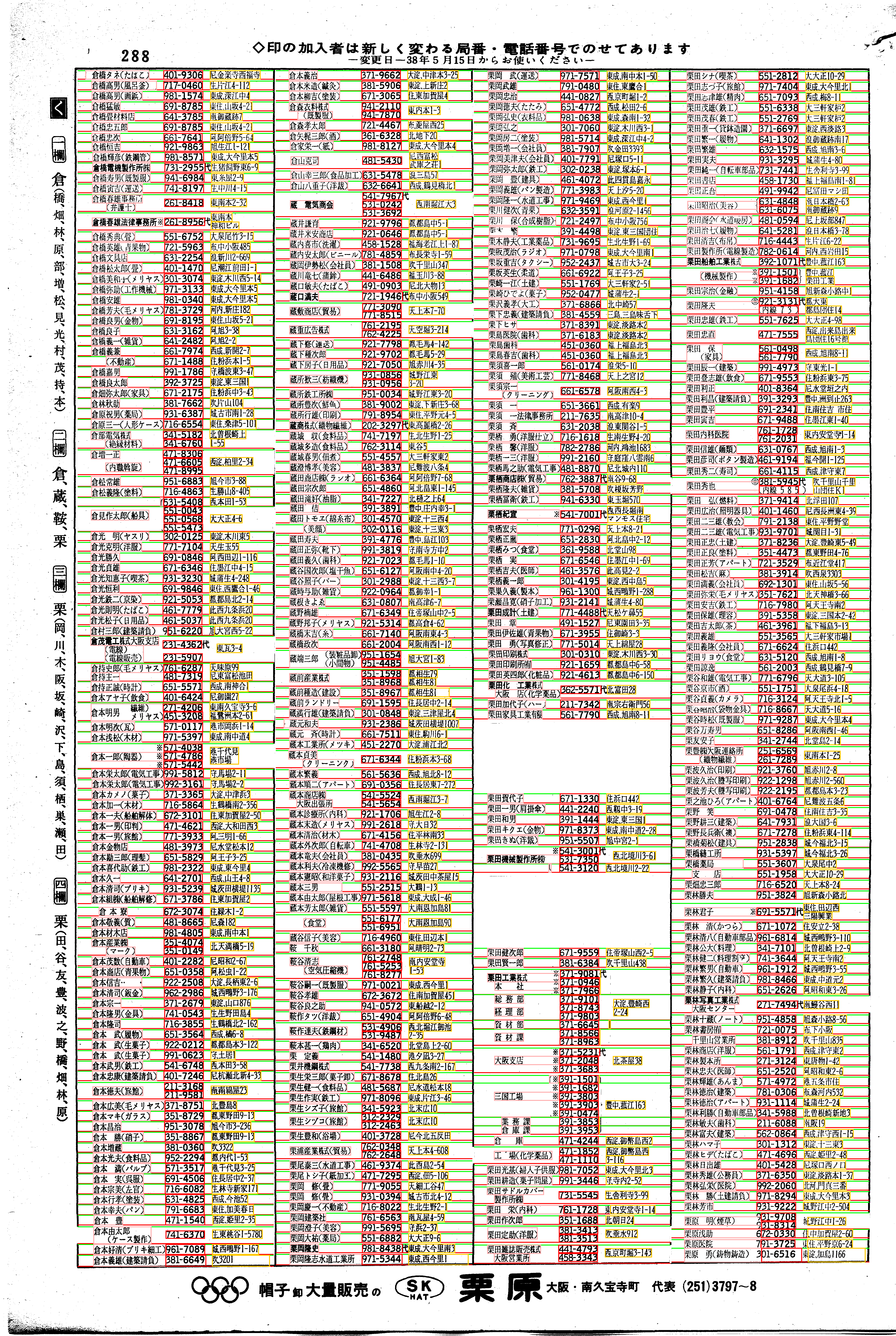 昭和38年2月1日現在大阪市50音別電話番号簿 300ページ全体