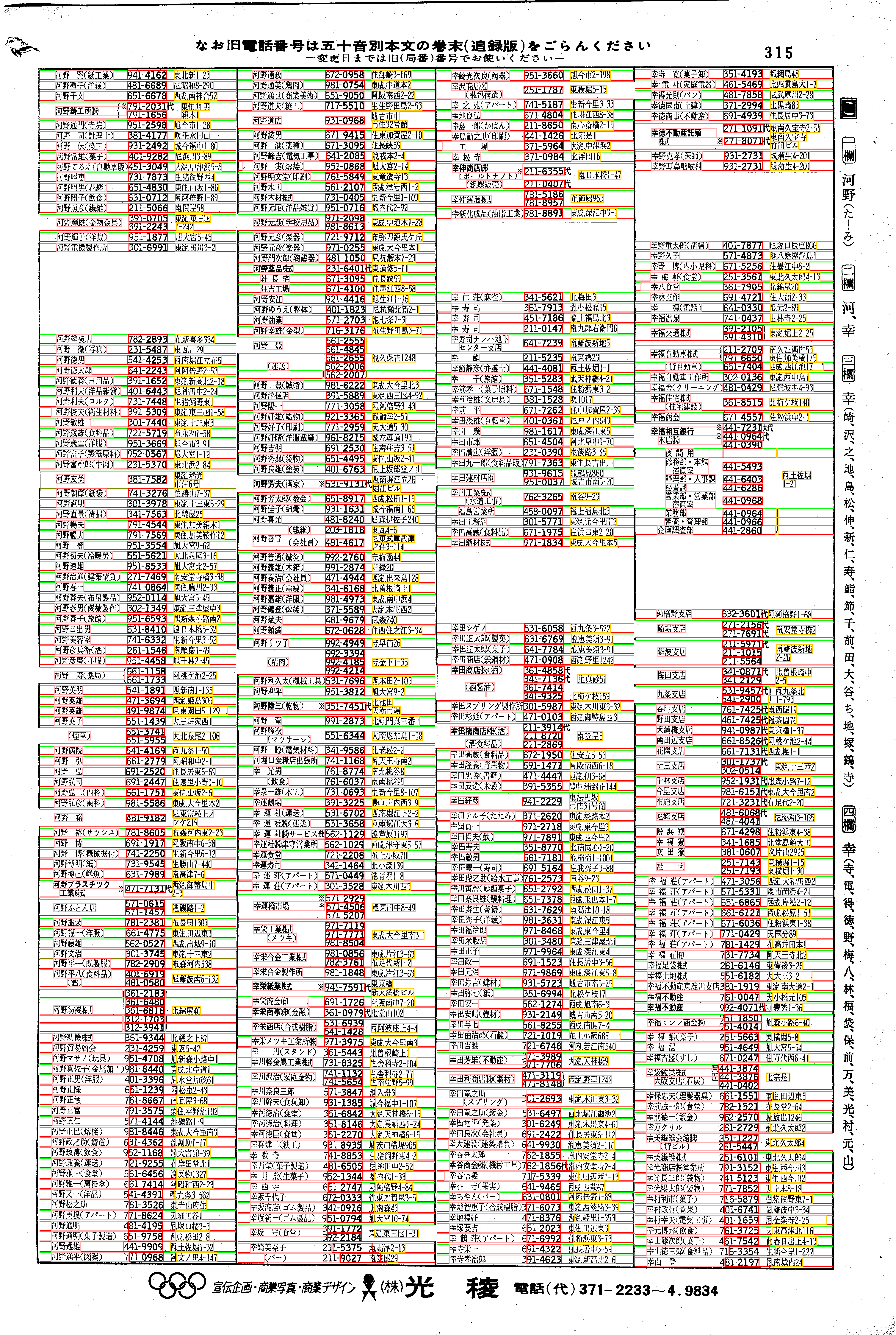 昭和38年2月1日現在大阪市50音別電話番号簿 327ページ全体