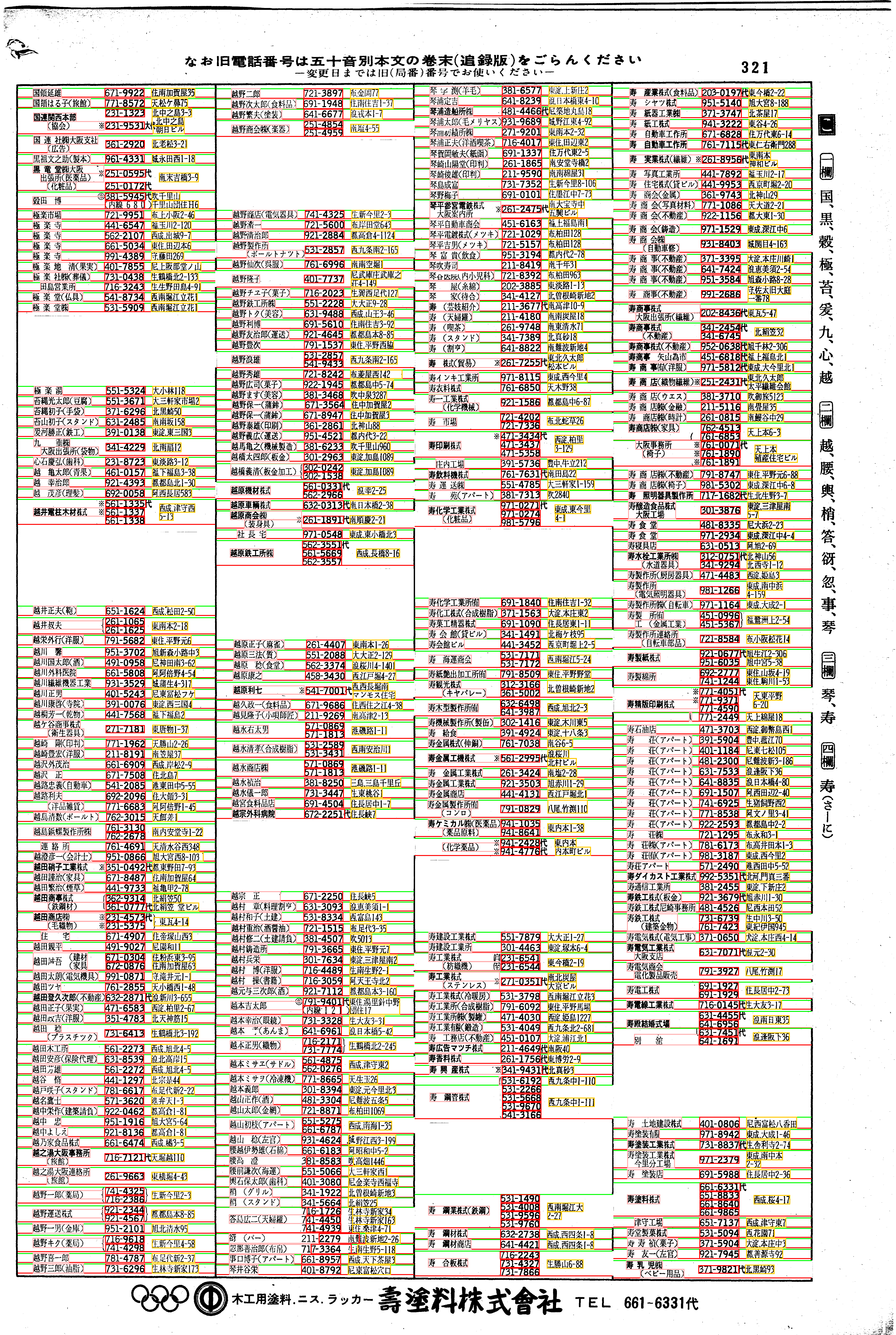 昭和38年2月1日現在大阪市50音別電話番号簿 333ページ全体