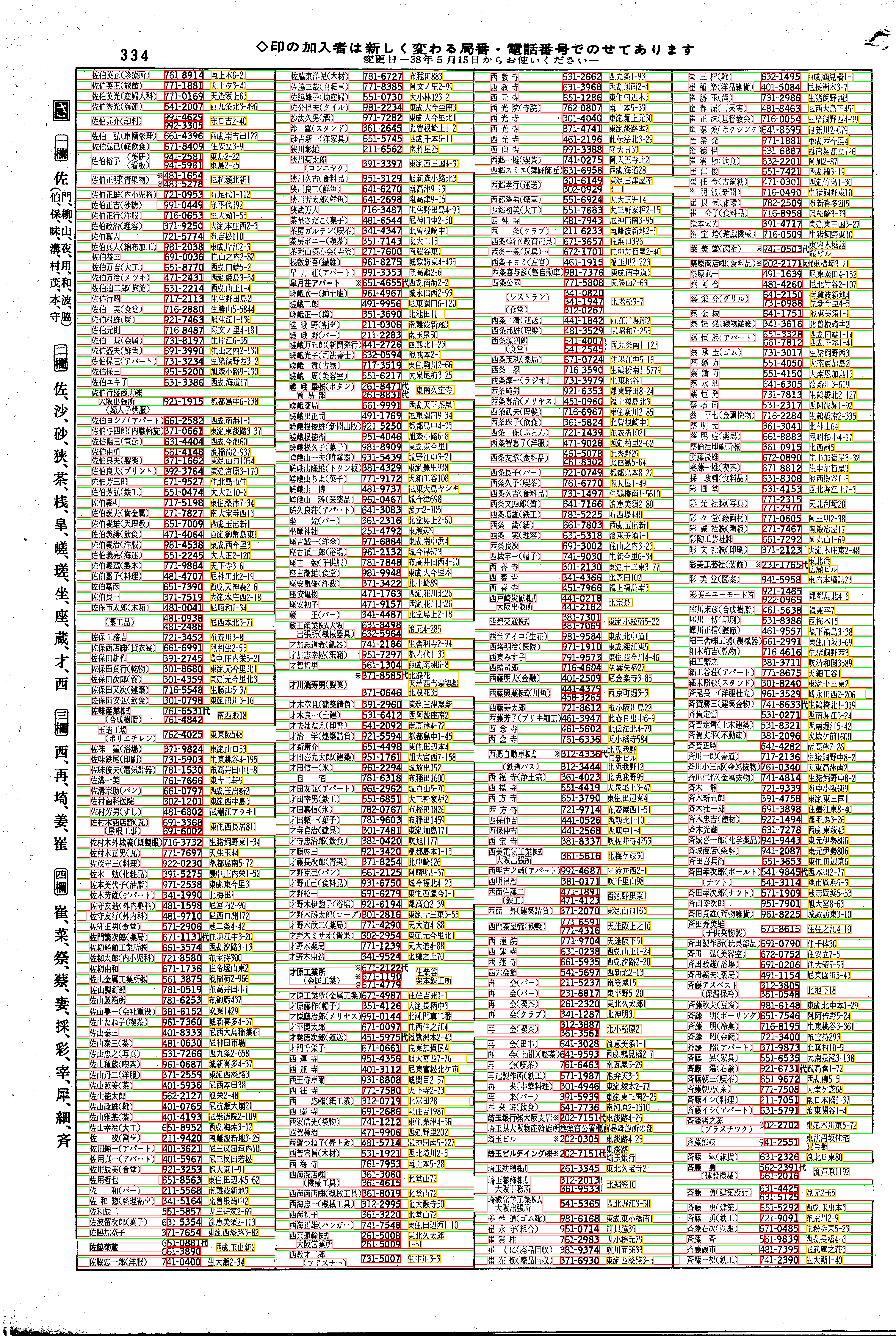 昭和38年2月1日現在大阪市50音別電話番号簿 350ページ全体