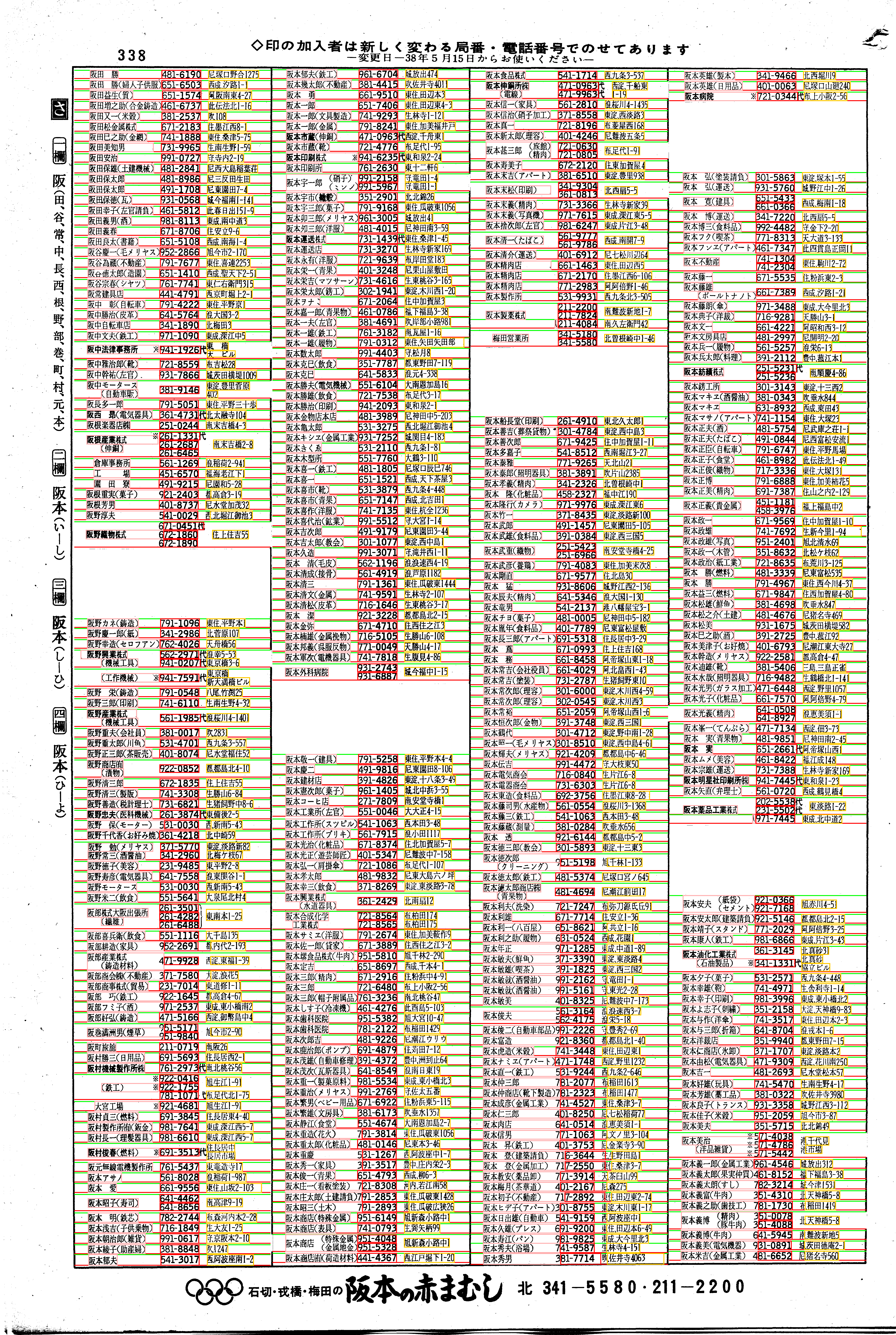 昭和38年2月1日現在大阪市50音別電話番号簿 354ページ全体