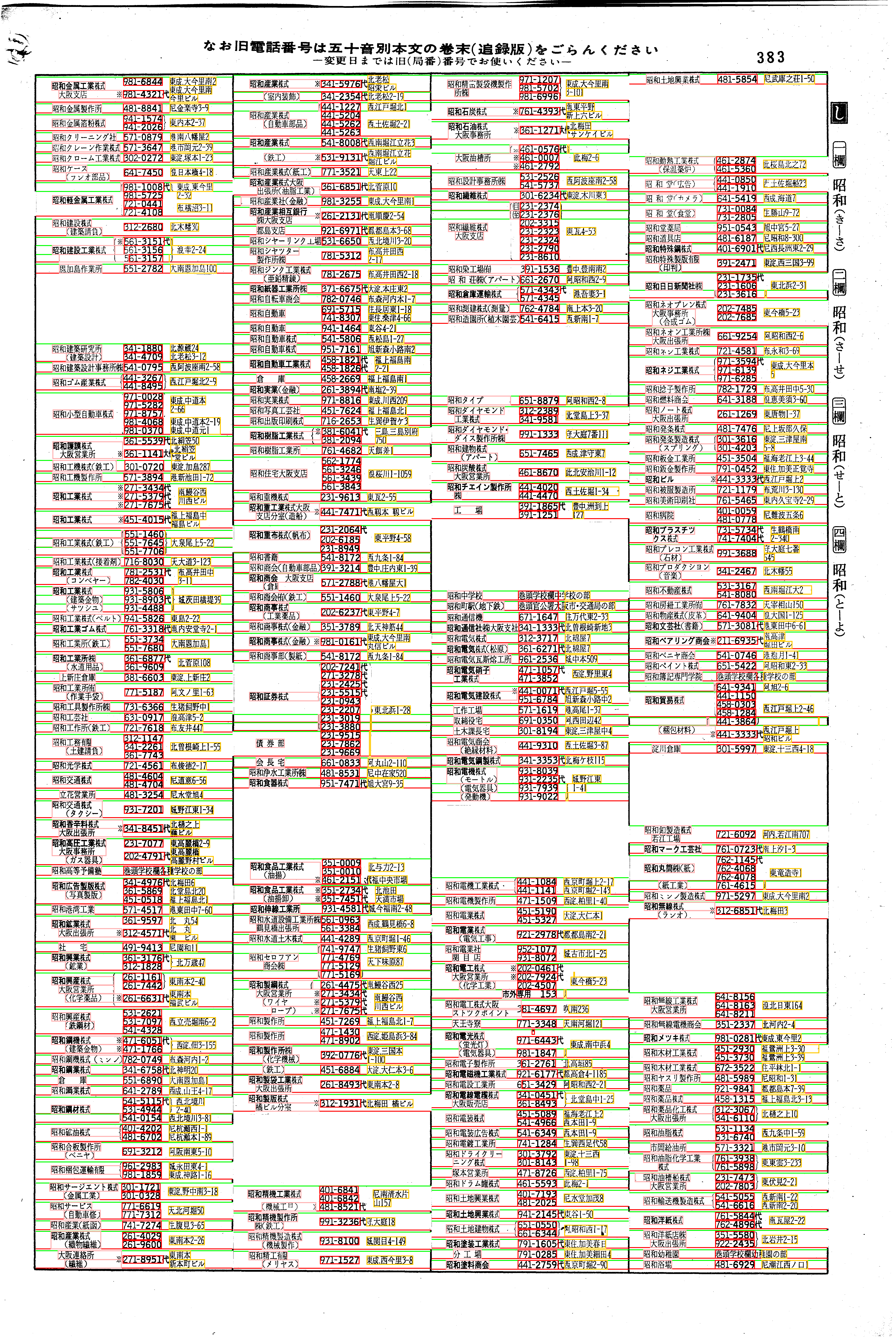 昭和38年2月1日現在大阪市50音別電話番号簿 399ページ全体