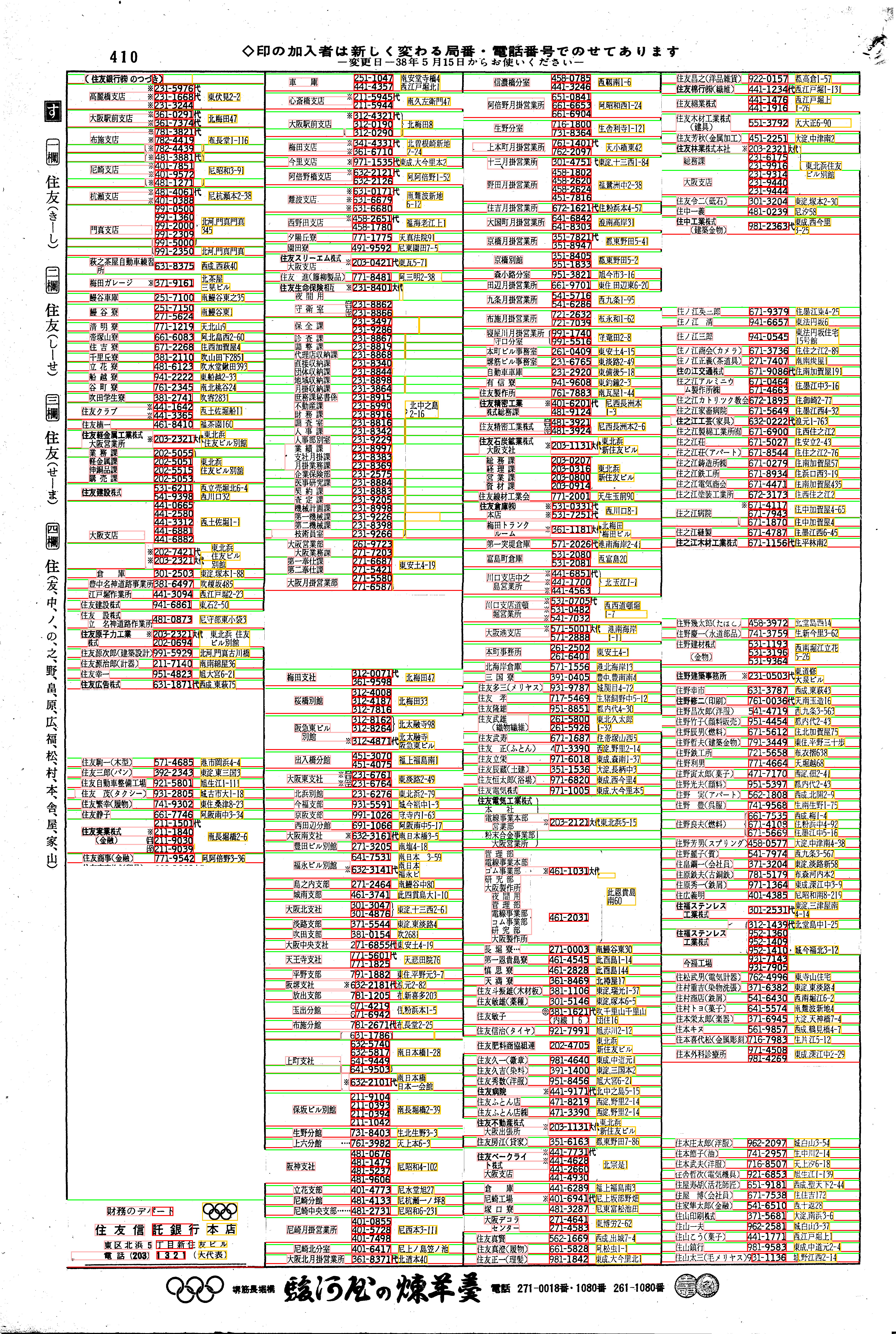 昭和38年2月1日現在大阪市50音別電話番号簿 426ページ全体