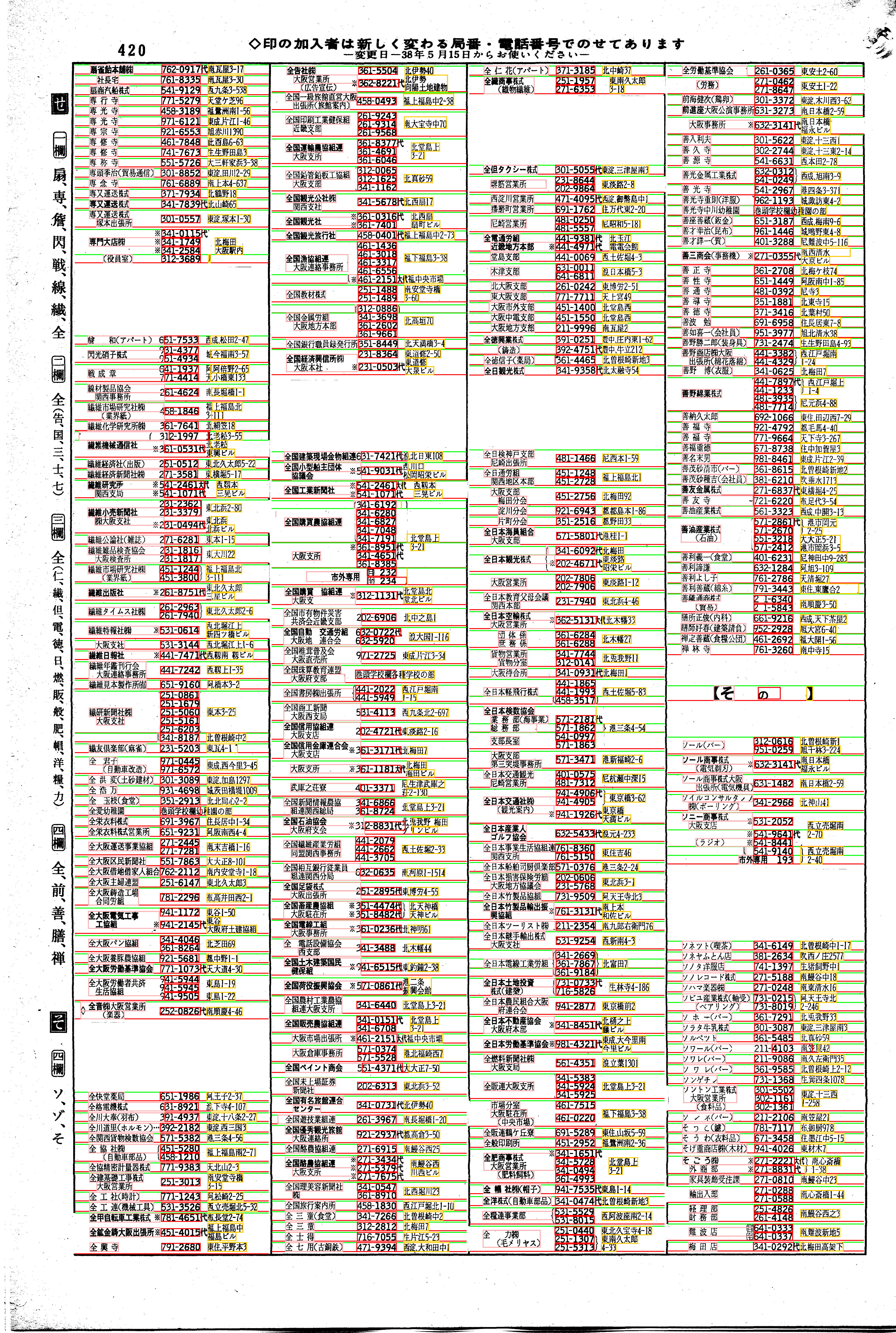 昭和38年2月1日現在大阪市50音別電話番号簿 436ページ全体