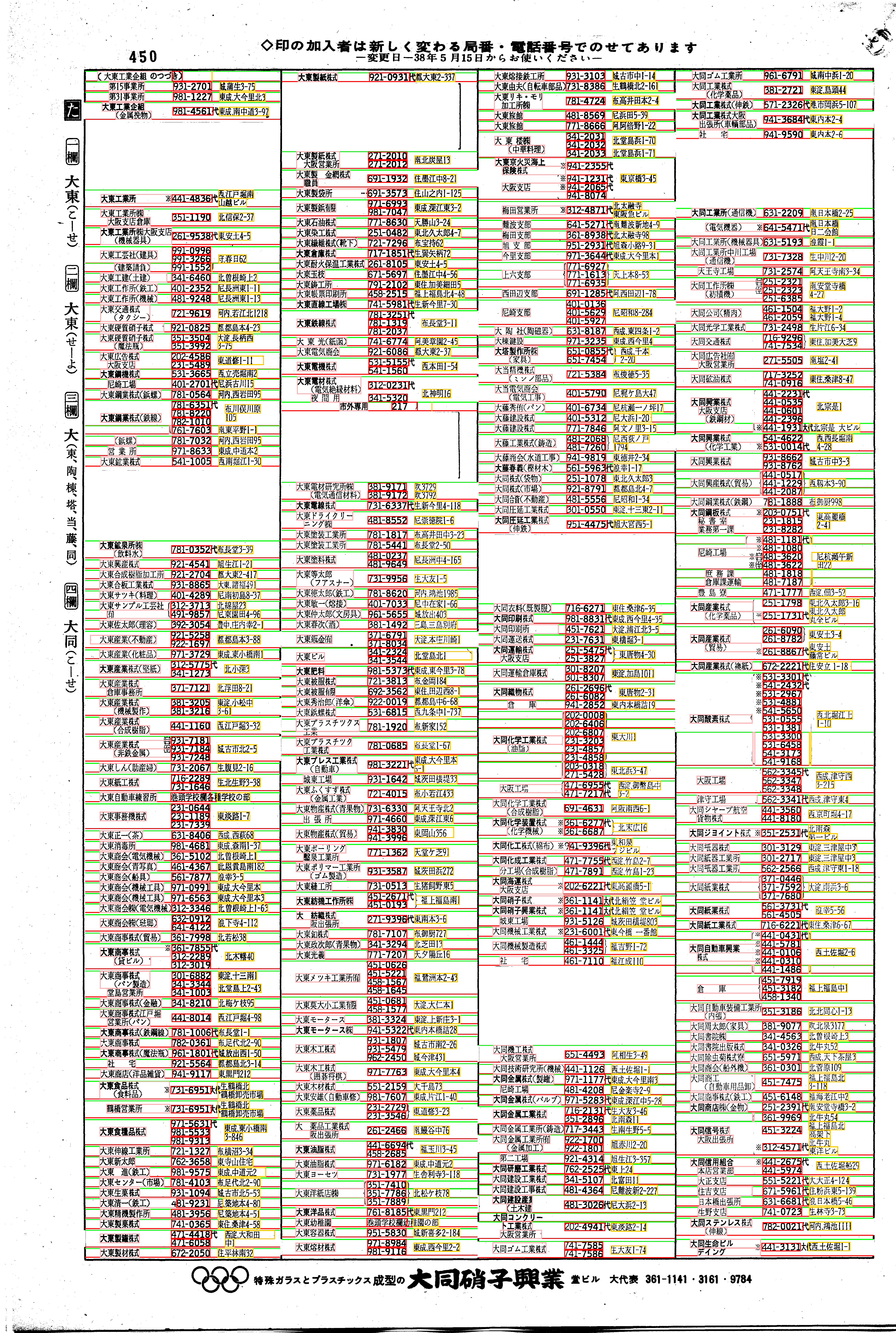 昭和38年2月1日現在大阪市50音別電話番号簿 470ページ全体