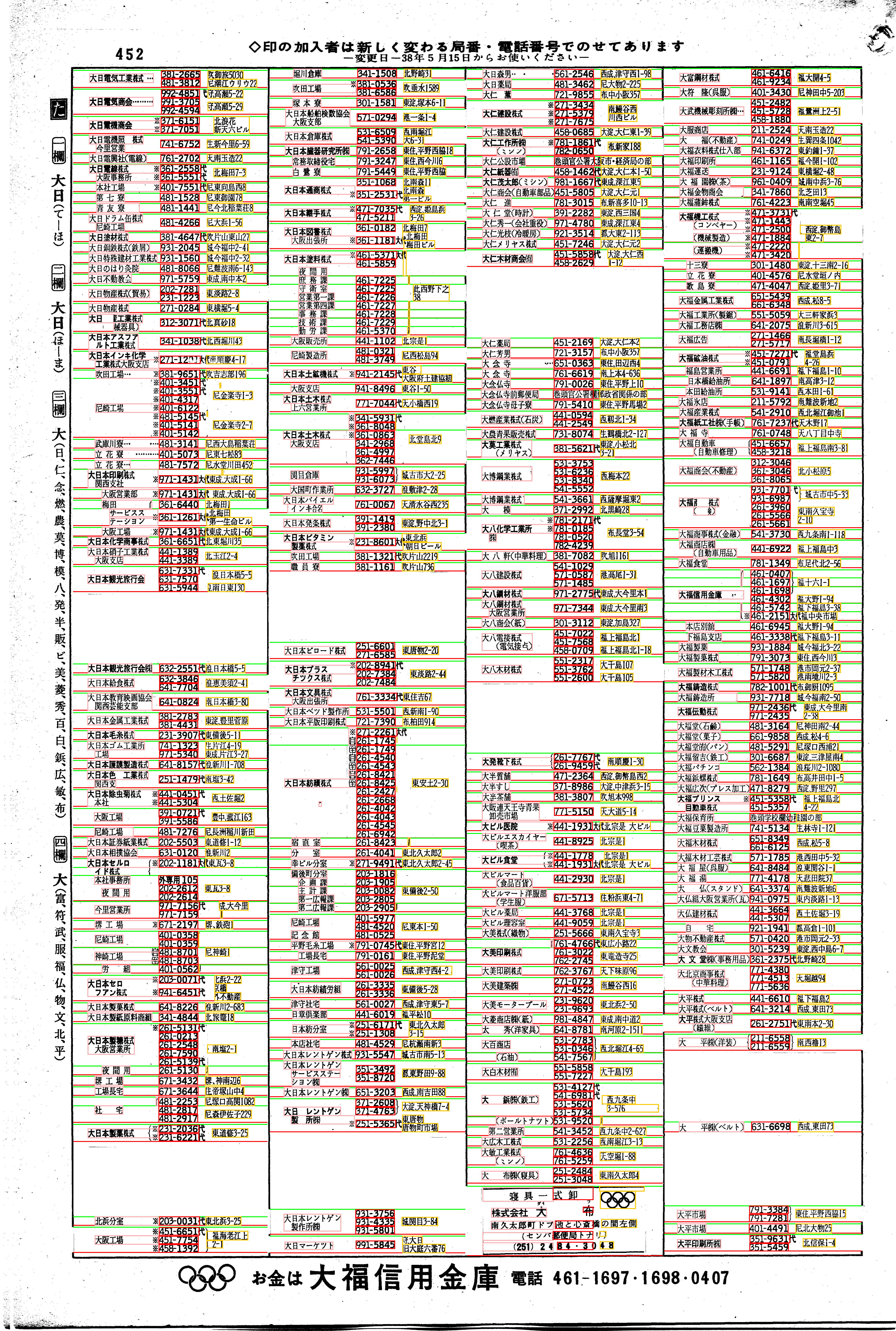昭和38年2月1日現在大阪市50音別電話番号簿 472ページ全体