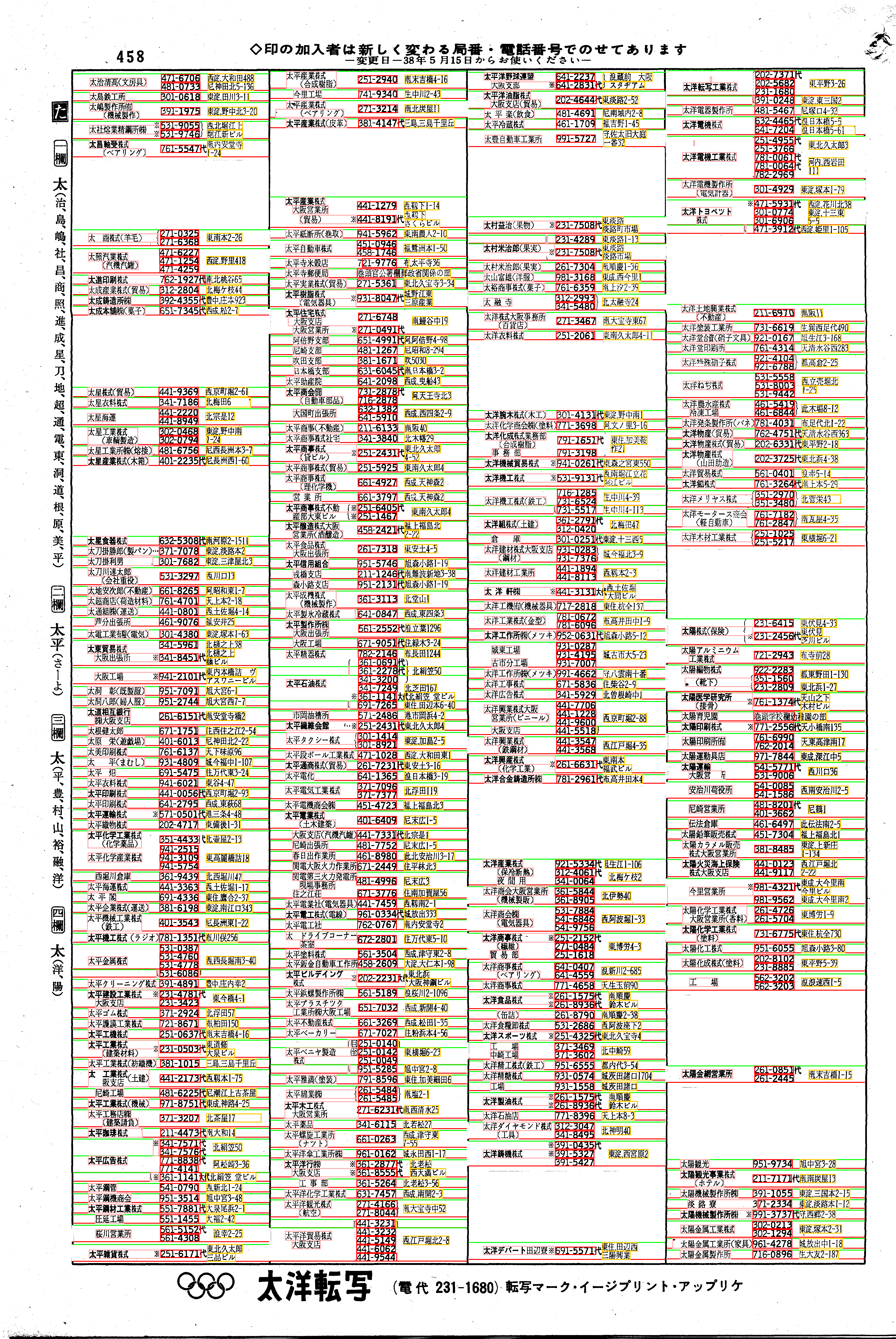 昭和38年2月1日現在大阪市50音別電話番号簿 478ページ全体