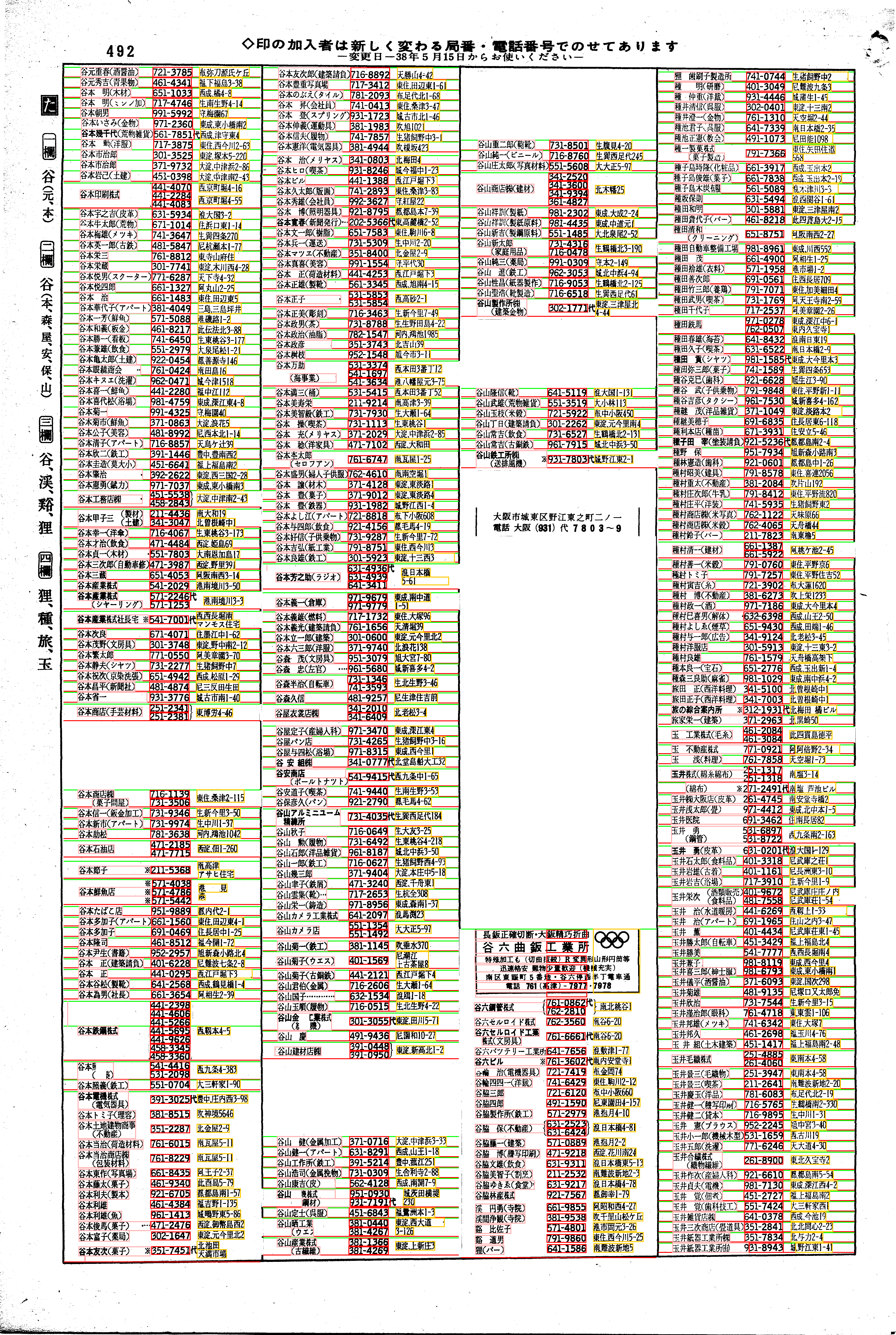 昭和38年2月1日現在大阪市50音別電話番号簿 512ページ全体