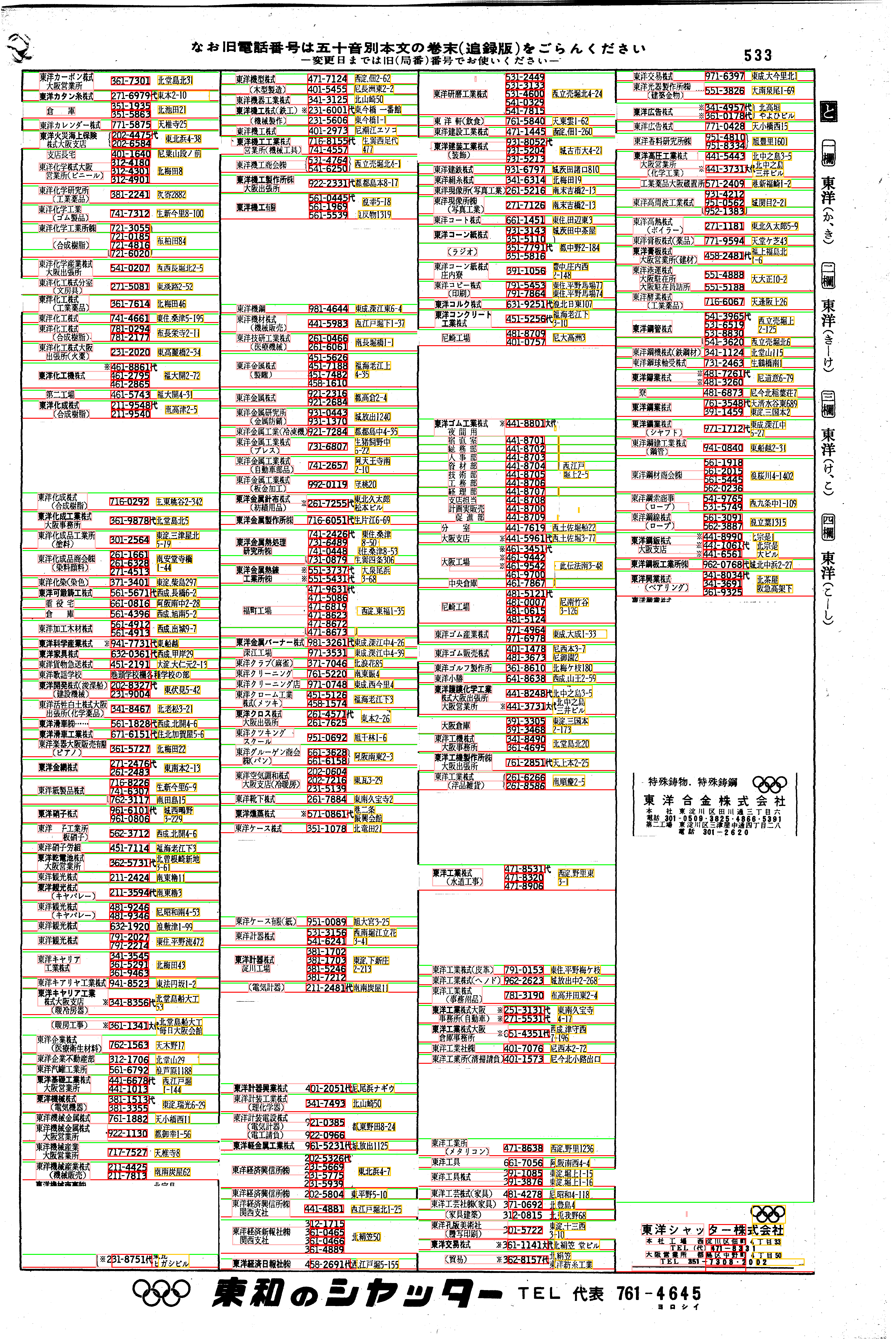 昭和38年2月1日現在大阪市50音別電話番号簿 553ページ全体