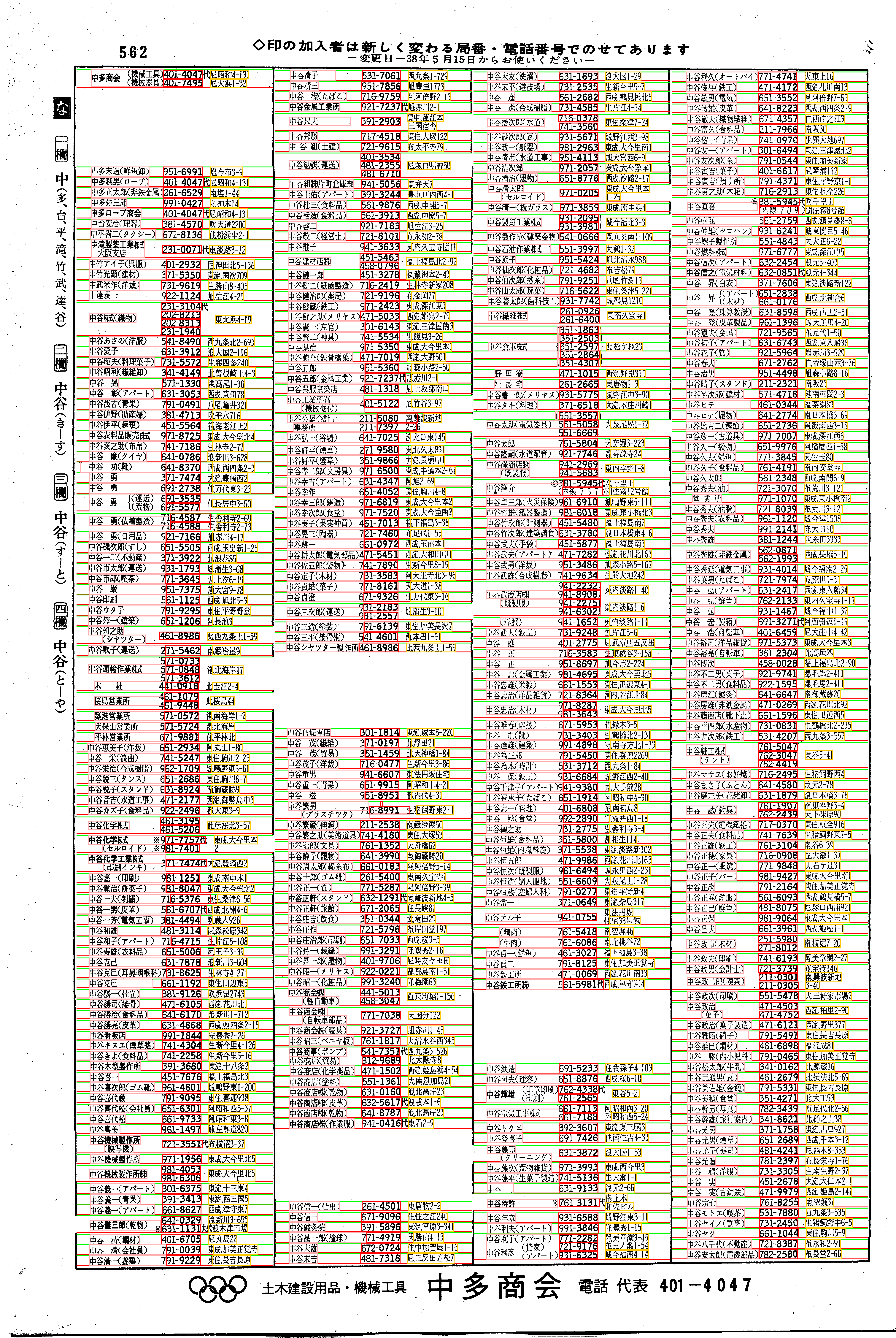 昭和38年2月1日現在大阪市50音別電話番号簿 584ページ全体