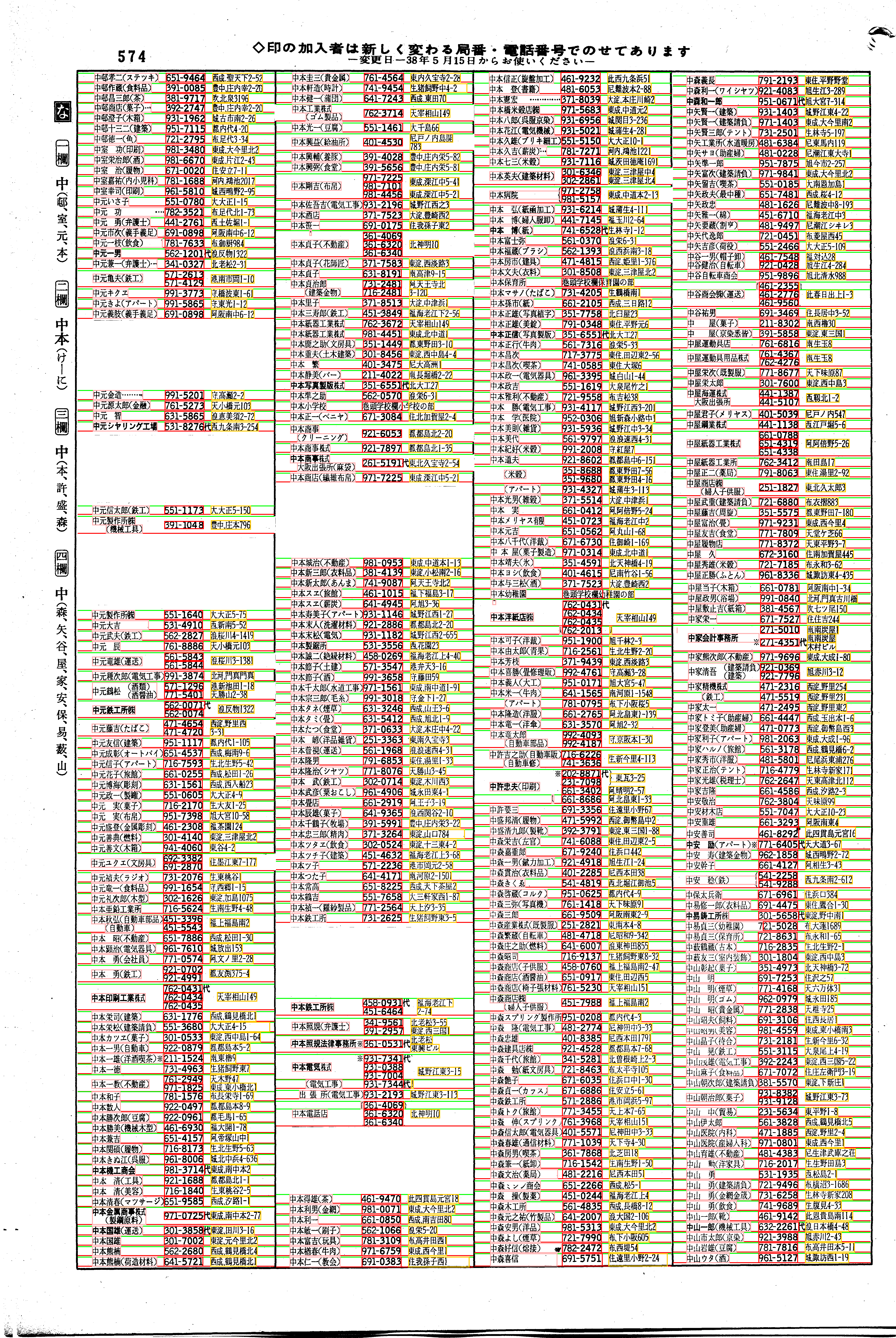昭和38年2月1日現在大阪市50音別電話番号簿 596ページ全体