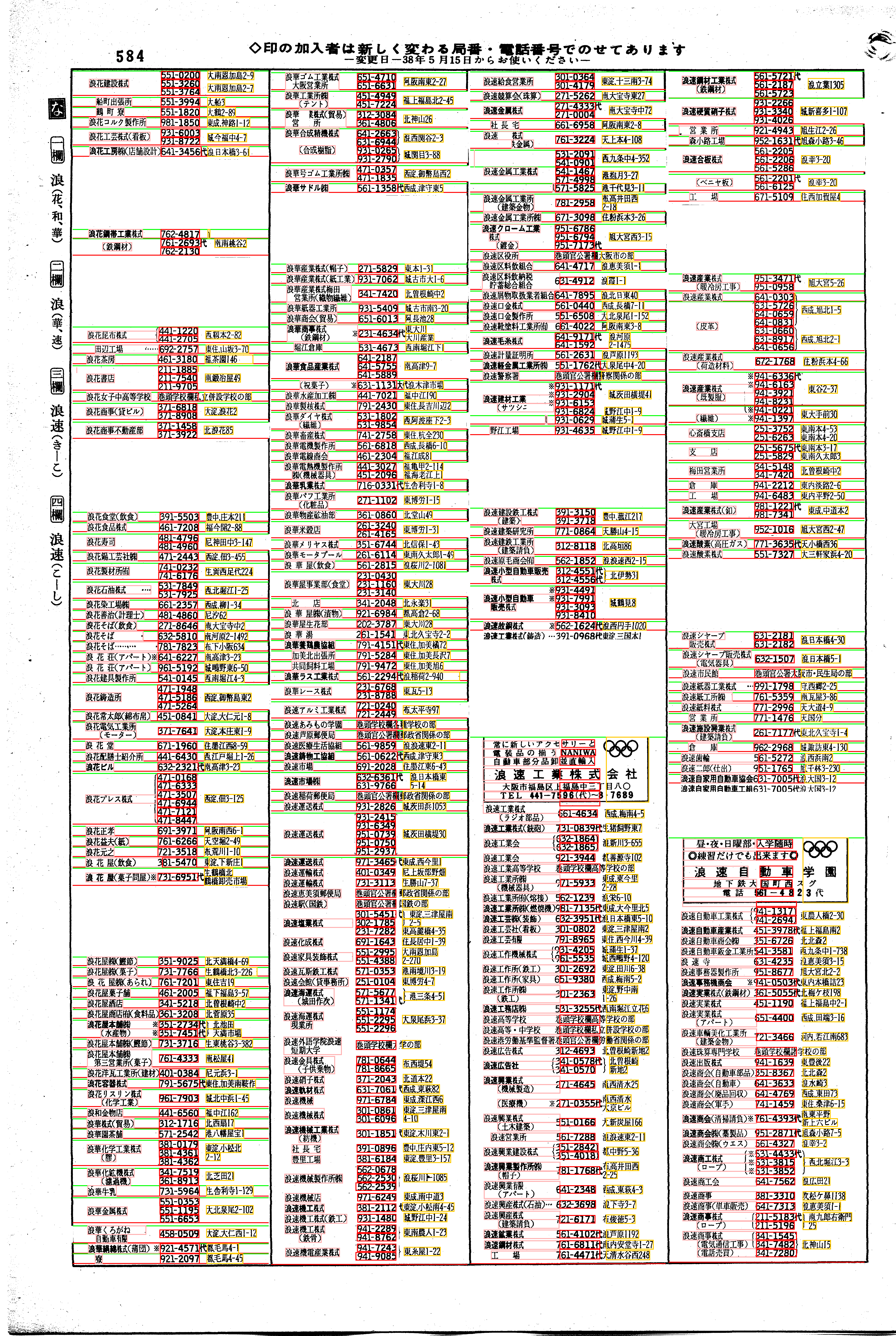 昭和38年2月1日現在大阪市50音別電話番号簿 606ページ全体