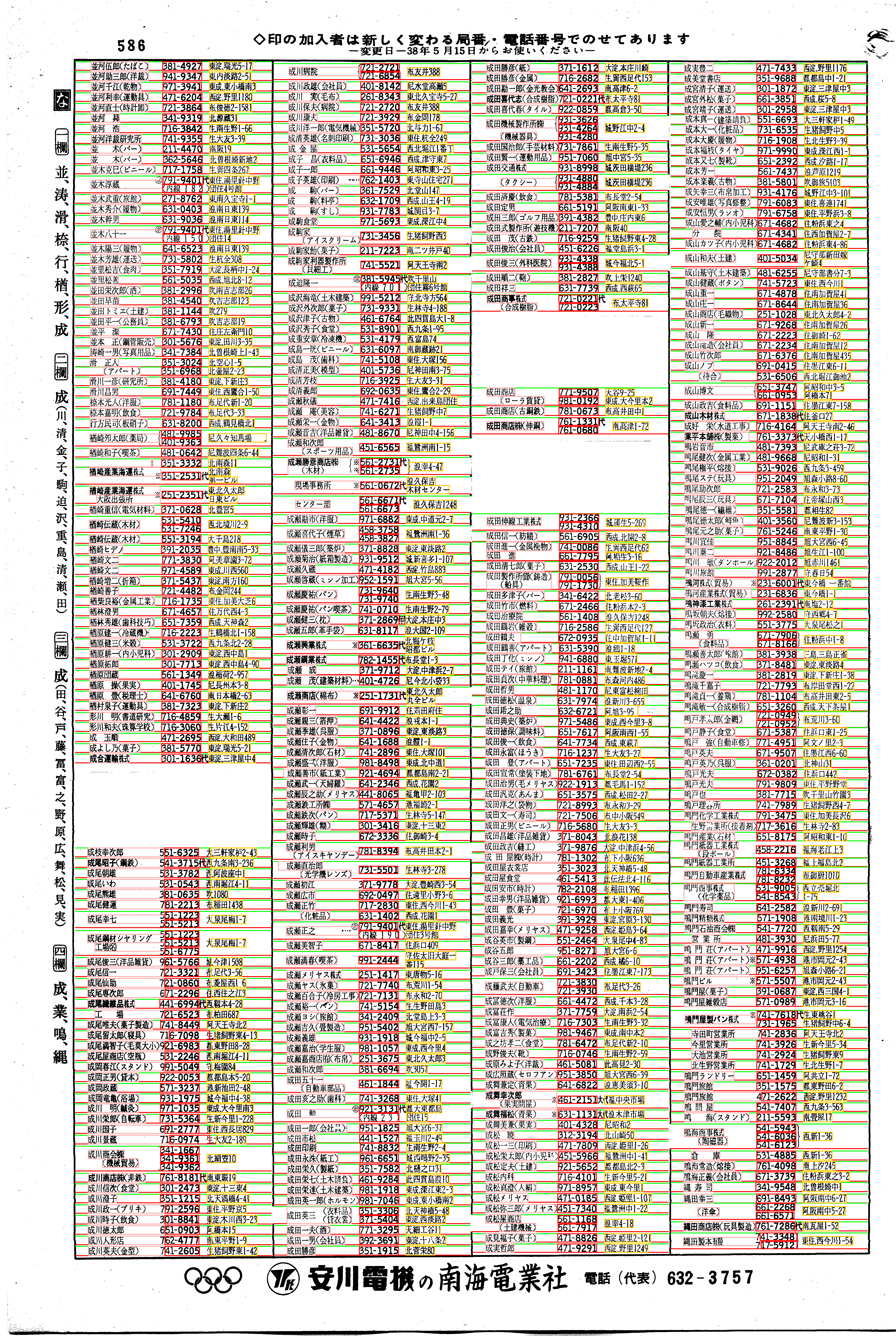 昭和38年2月1日現在大阪市50音別電話番号簿 608ページ全体