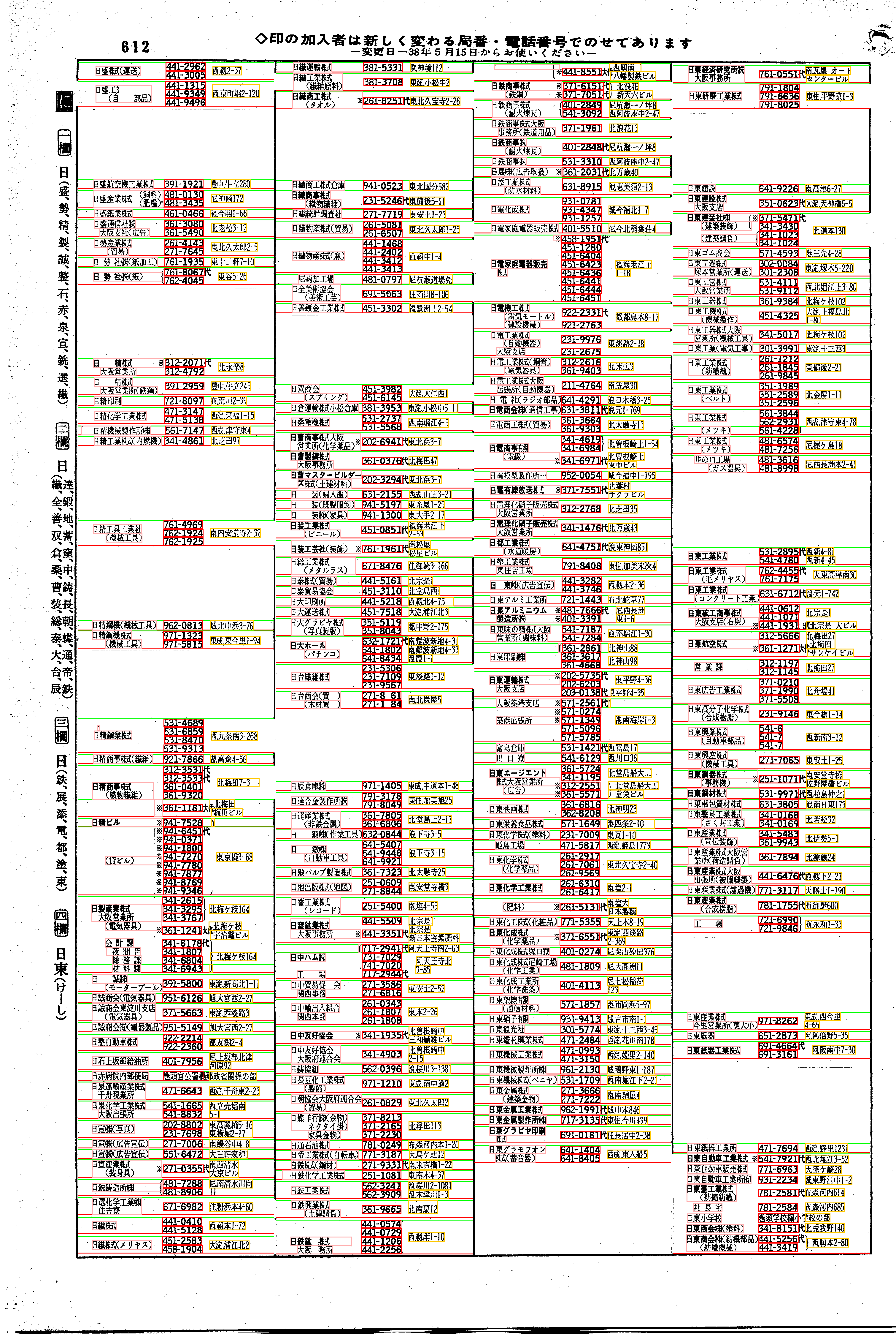 昭和38年2月1日現在大阪市50音別電話番号簿 634ページ全体