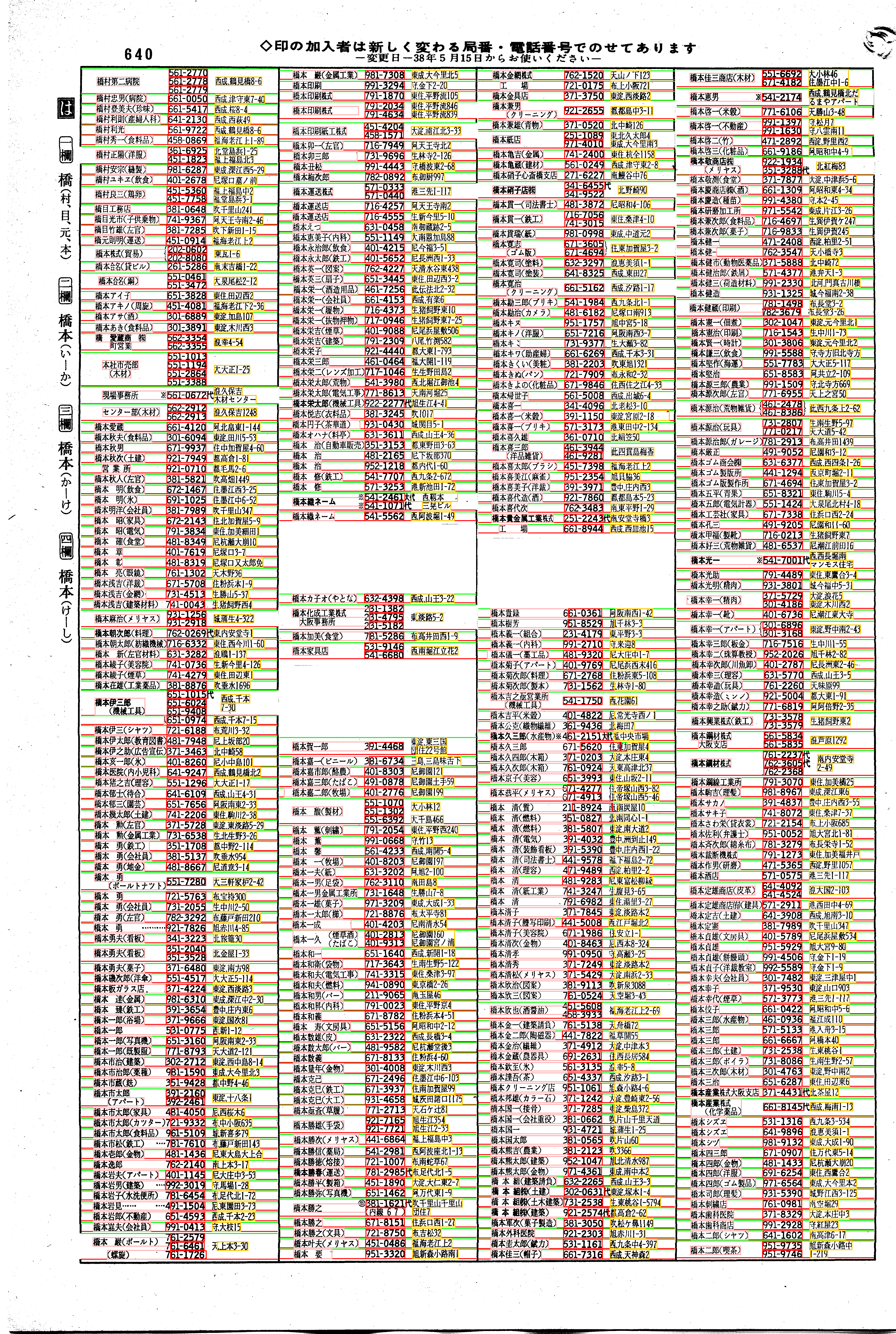 昭和38年2月1日現在大阪市50音別電話番号簿 666ページ全体