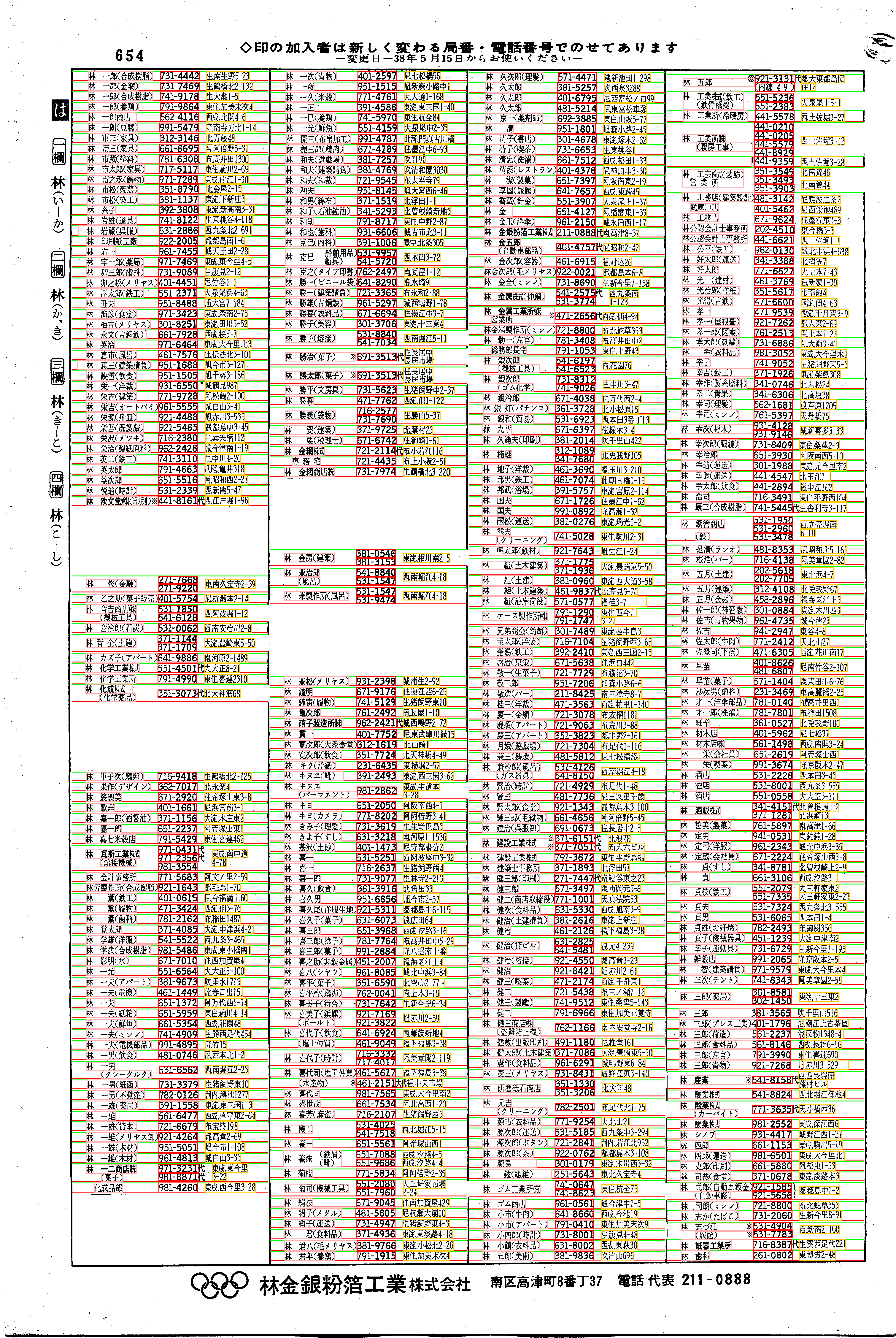 昭和38年2月1日現在大阪市50音別電話番号簿 680ページ全体