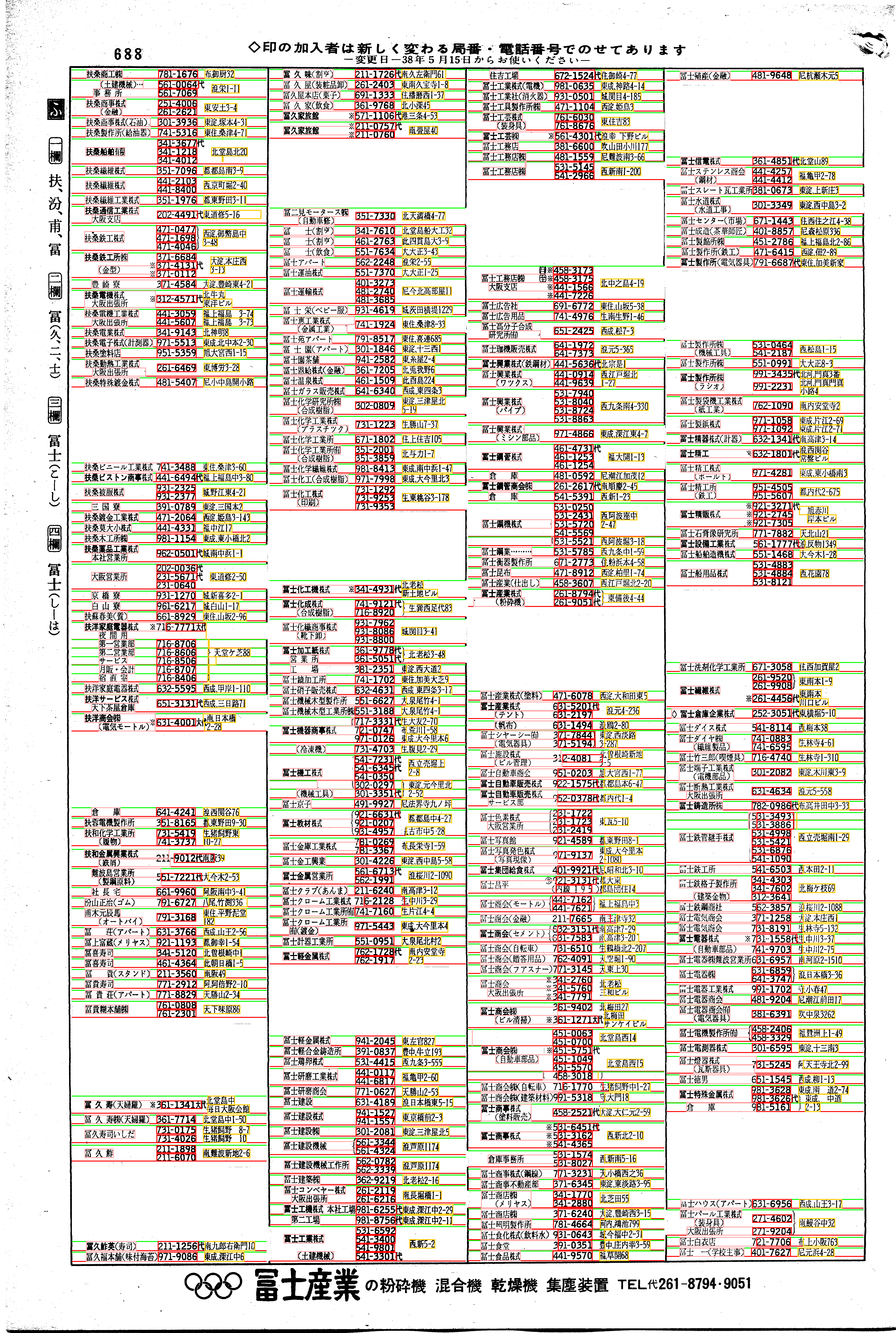 昭和38年2月1日現在大阪市50音別電話番号簿 714ページ全体