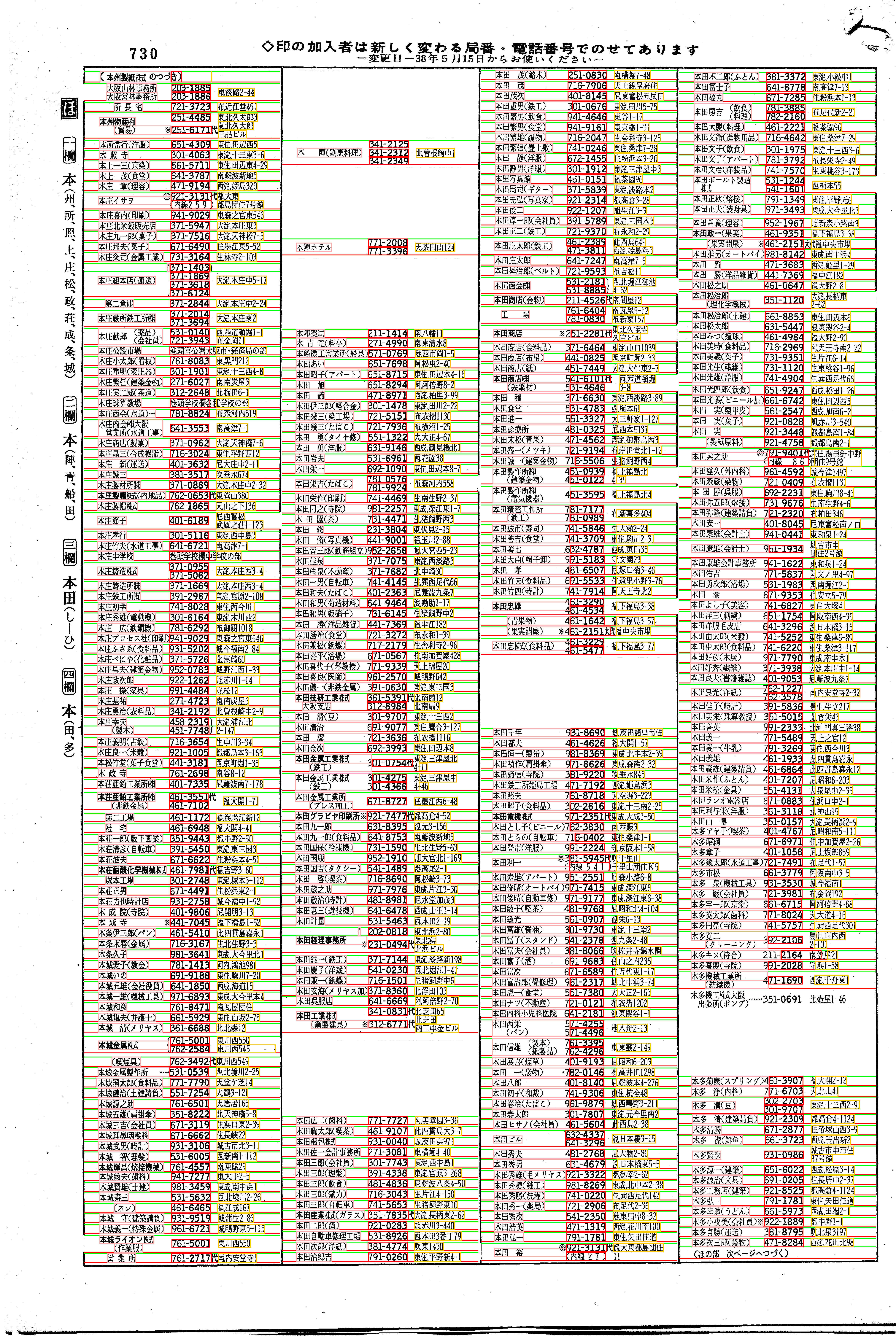 昭和38年2月1日現在大阪市50音別電話番号簿 756ページ全体