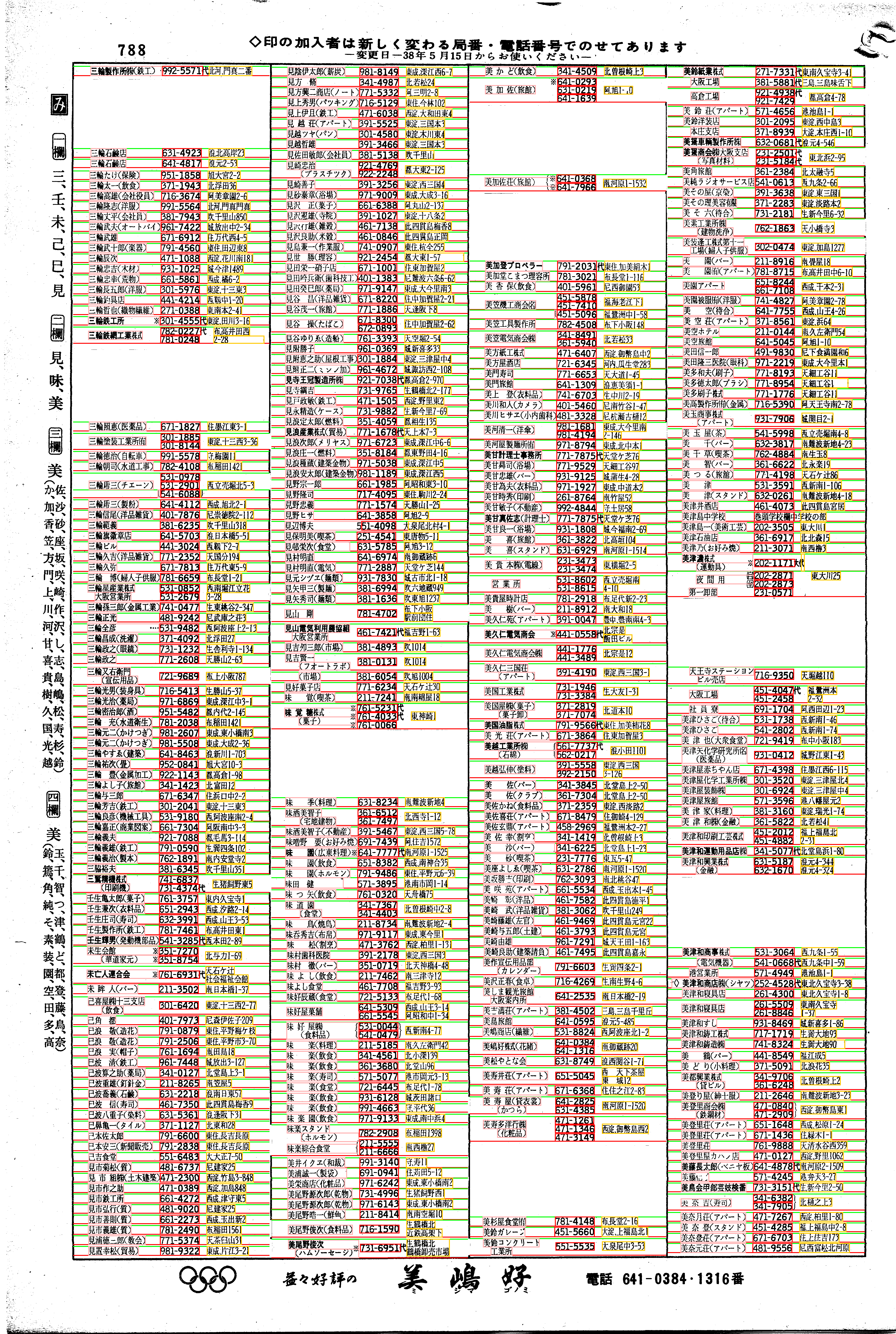 昭和38年2月1日現在大阪市50音別電話番号簿 816ページ全体