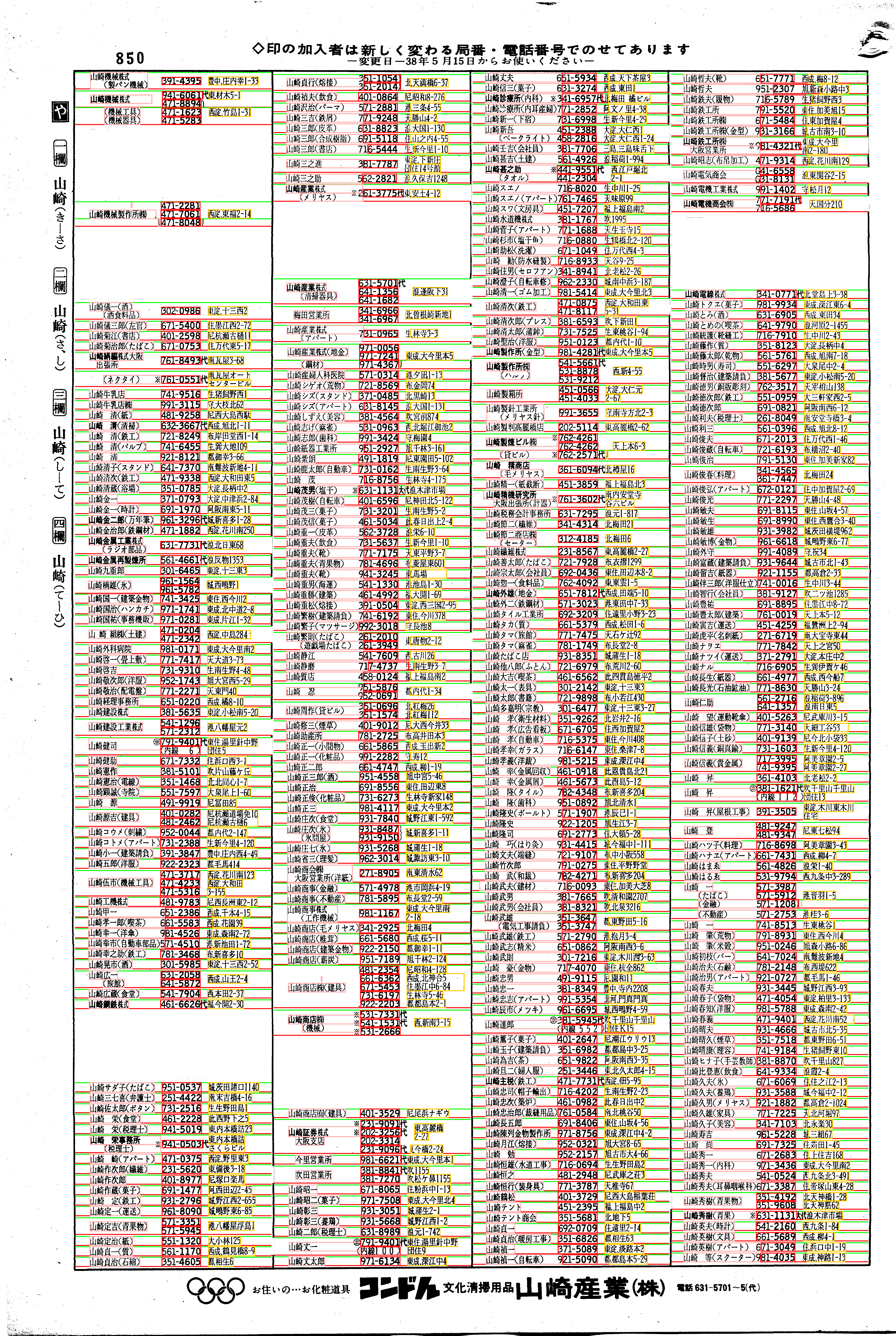 昭和38年2月1日現在大阪市50音別電話番号簿 880ページ全体