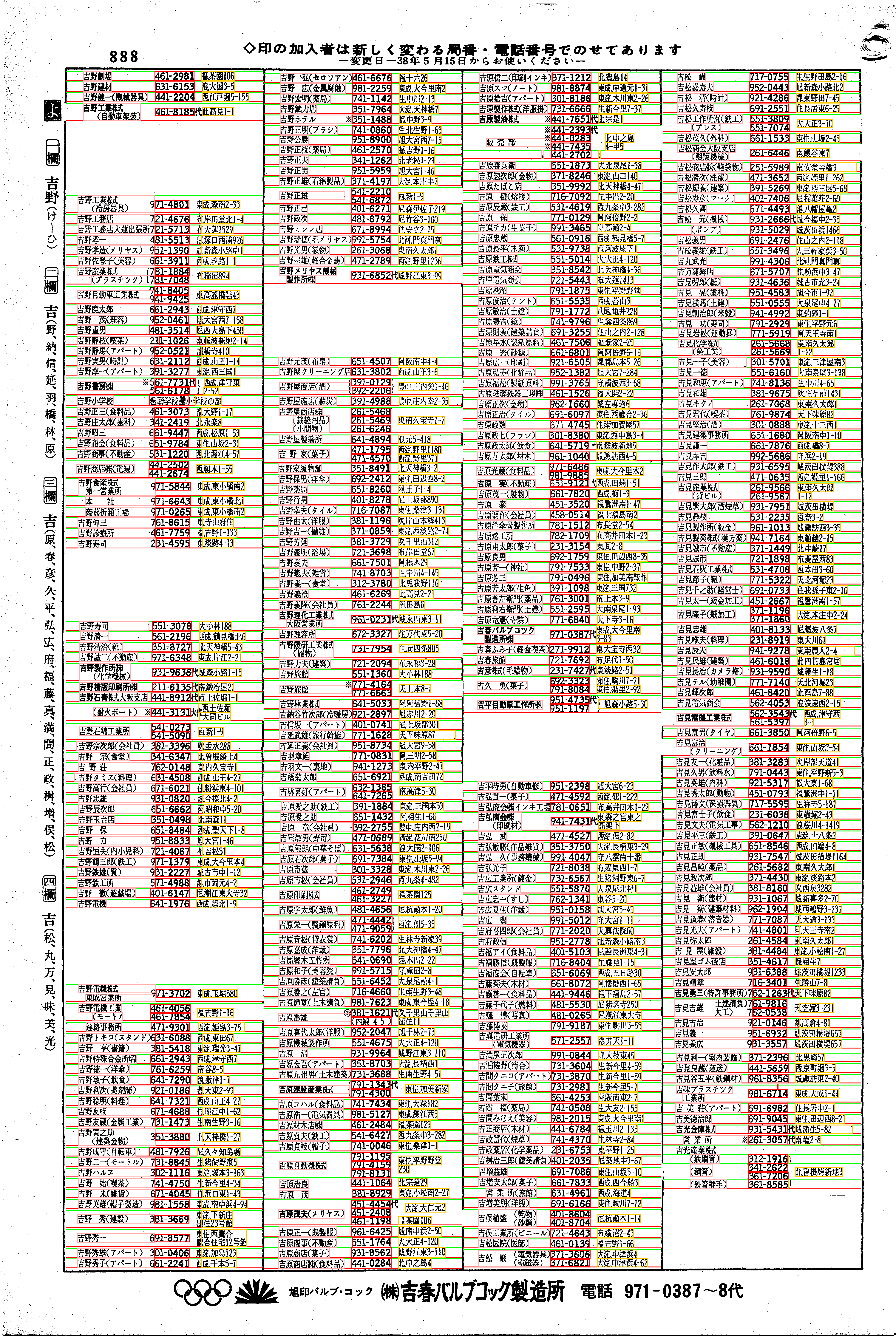昭和38年2月1日現在大阪市50音別電話番号簿 918ページ全体