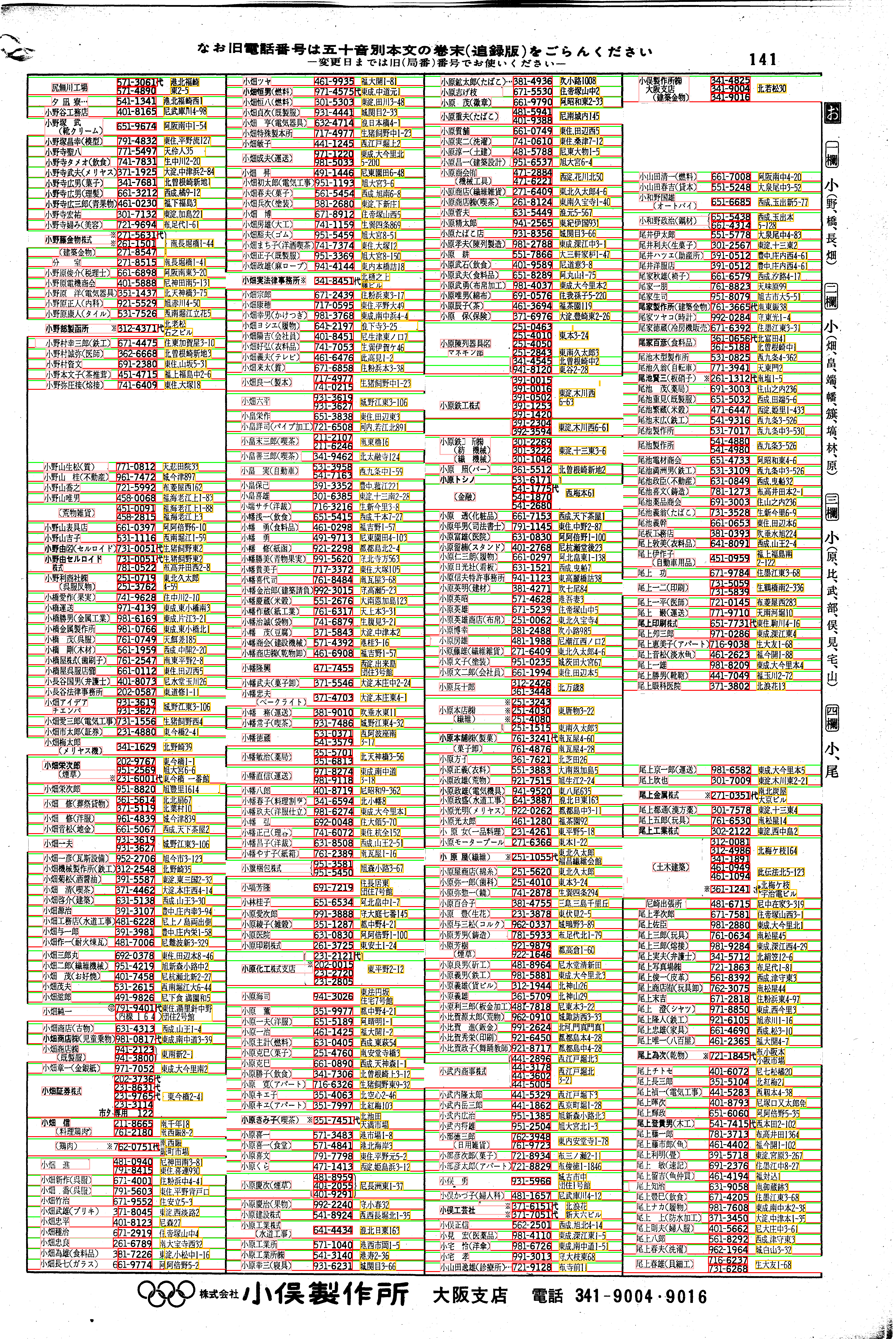 昭和38年2月1日現在大阪市50音別電話番号簿 149ページ全体
