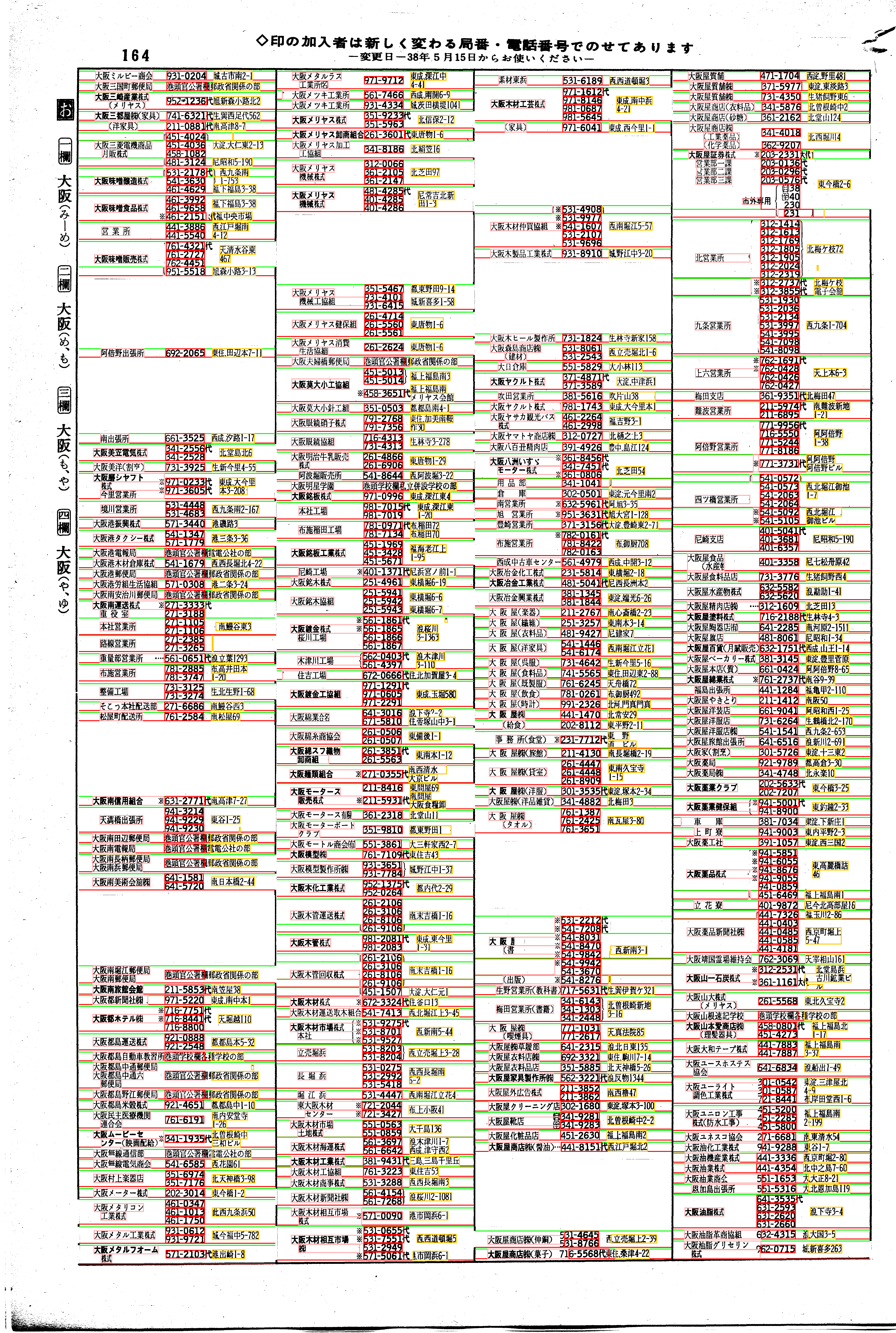 昭和38年2月1日現在大阪市50音別電話番号簿 172ページ全体