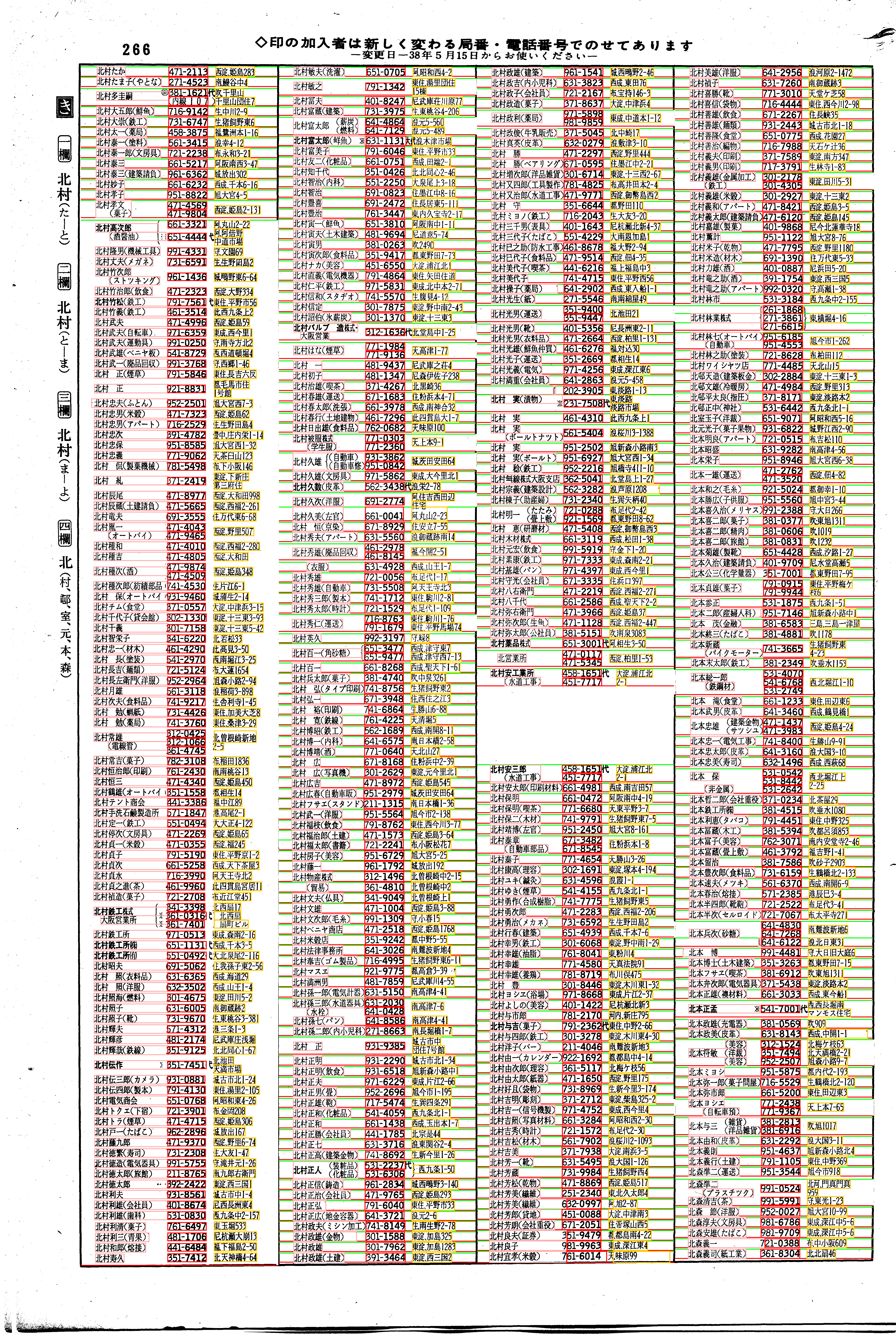 昭和38年2月1日現在大阪市50音別電話番号簿 278ページ全体