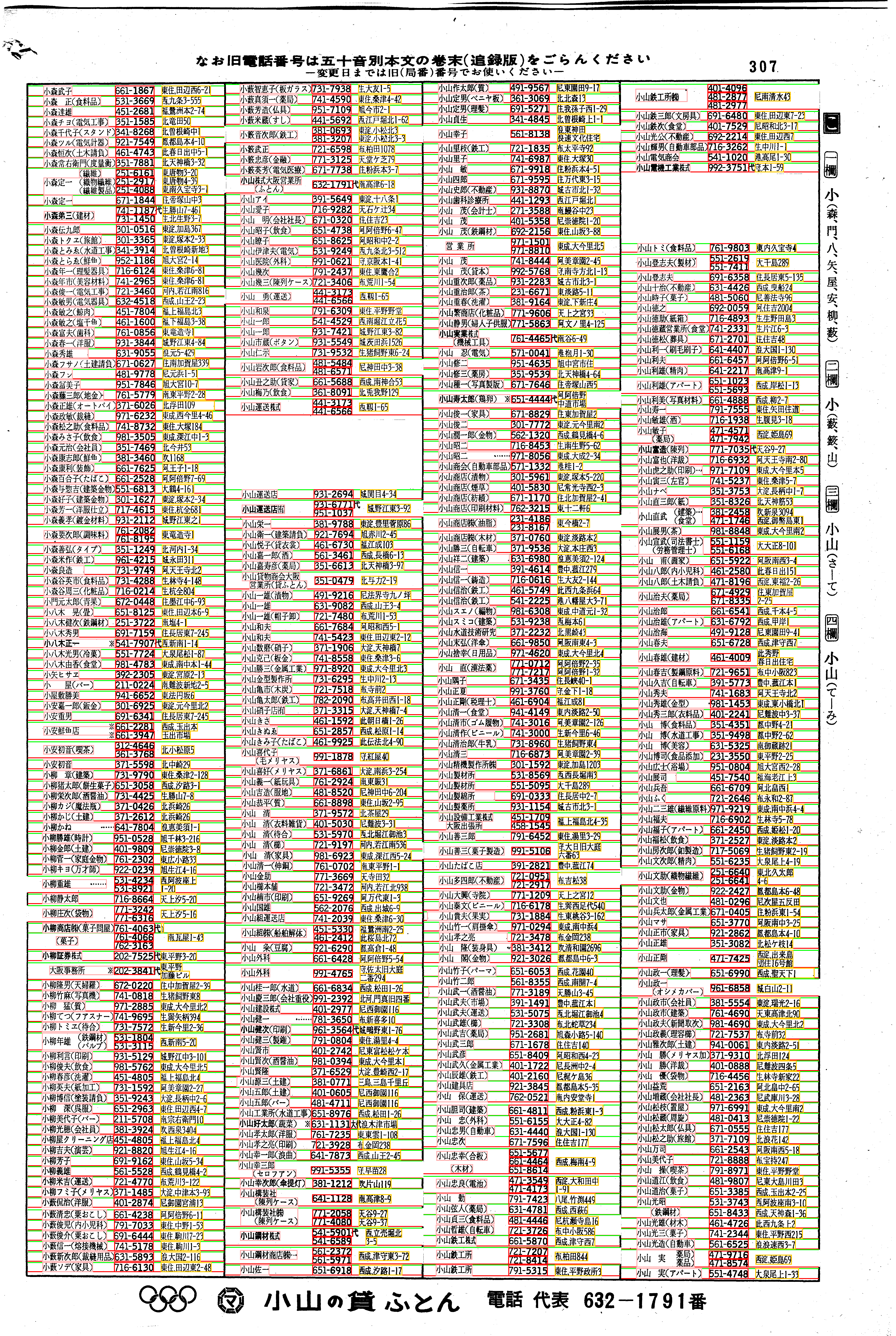 昭和38年2月1日現在大阪市50音別電話番号簿 319ページ全体