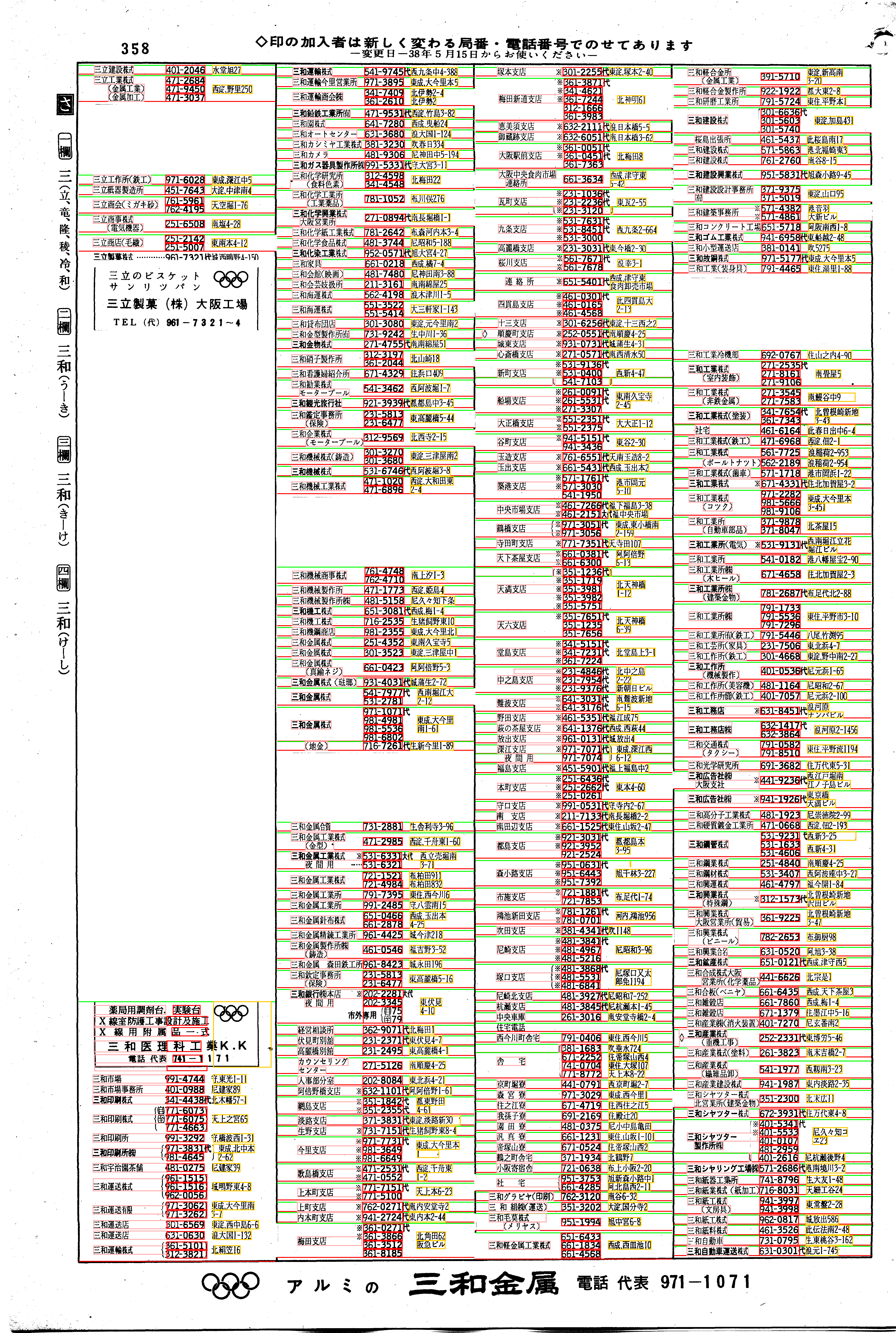 昭和38年2月1日現在大阪市50音別電話番号簿 374ページ全体