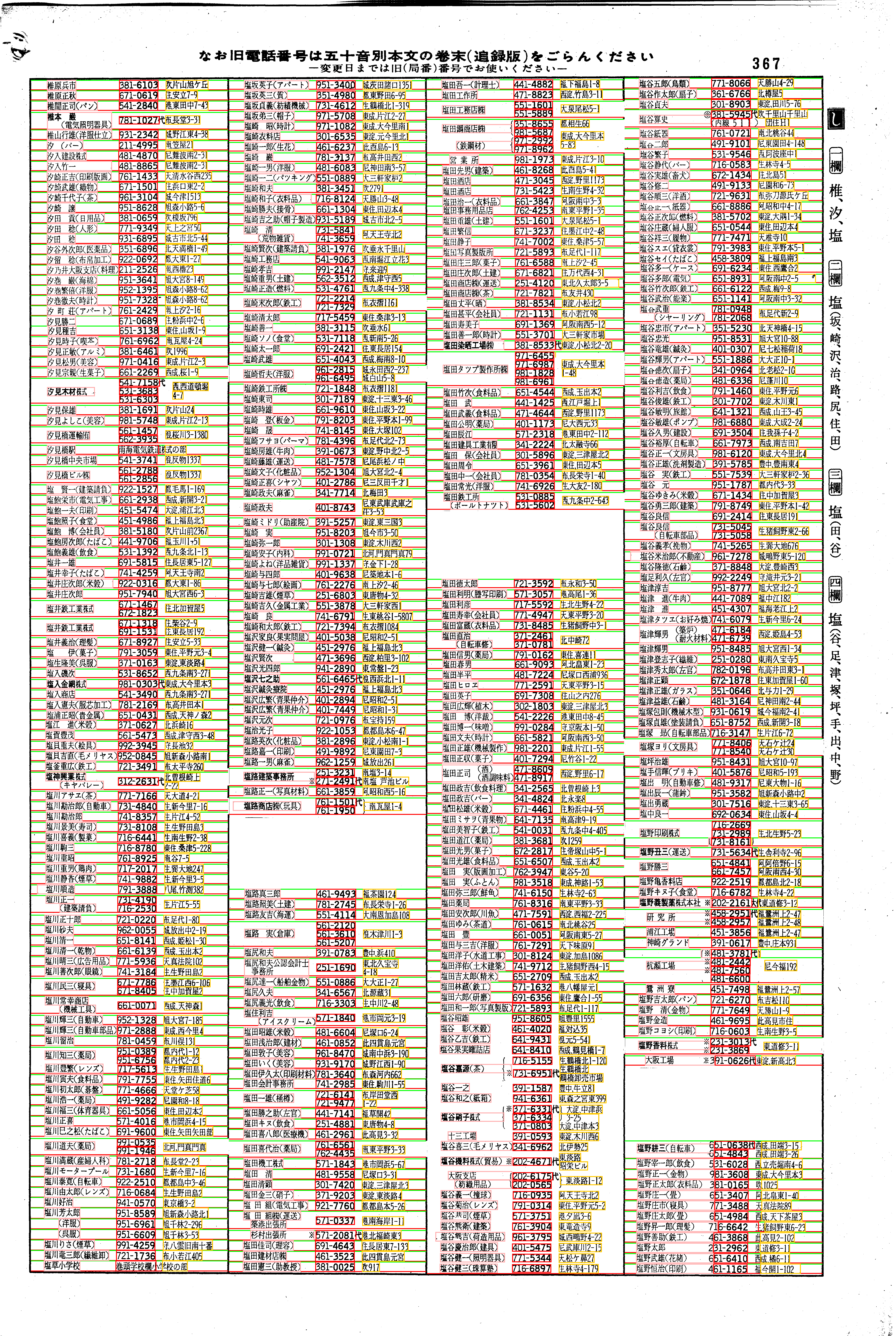 昭和38年2月1日現在大阪市50音別電話番号簿 383ページ全体