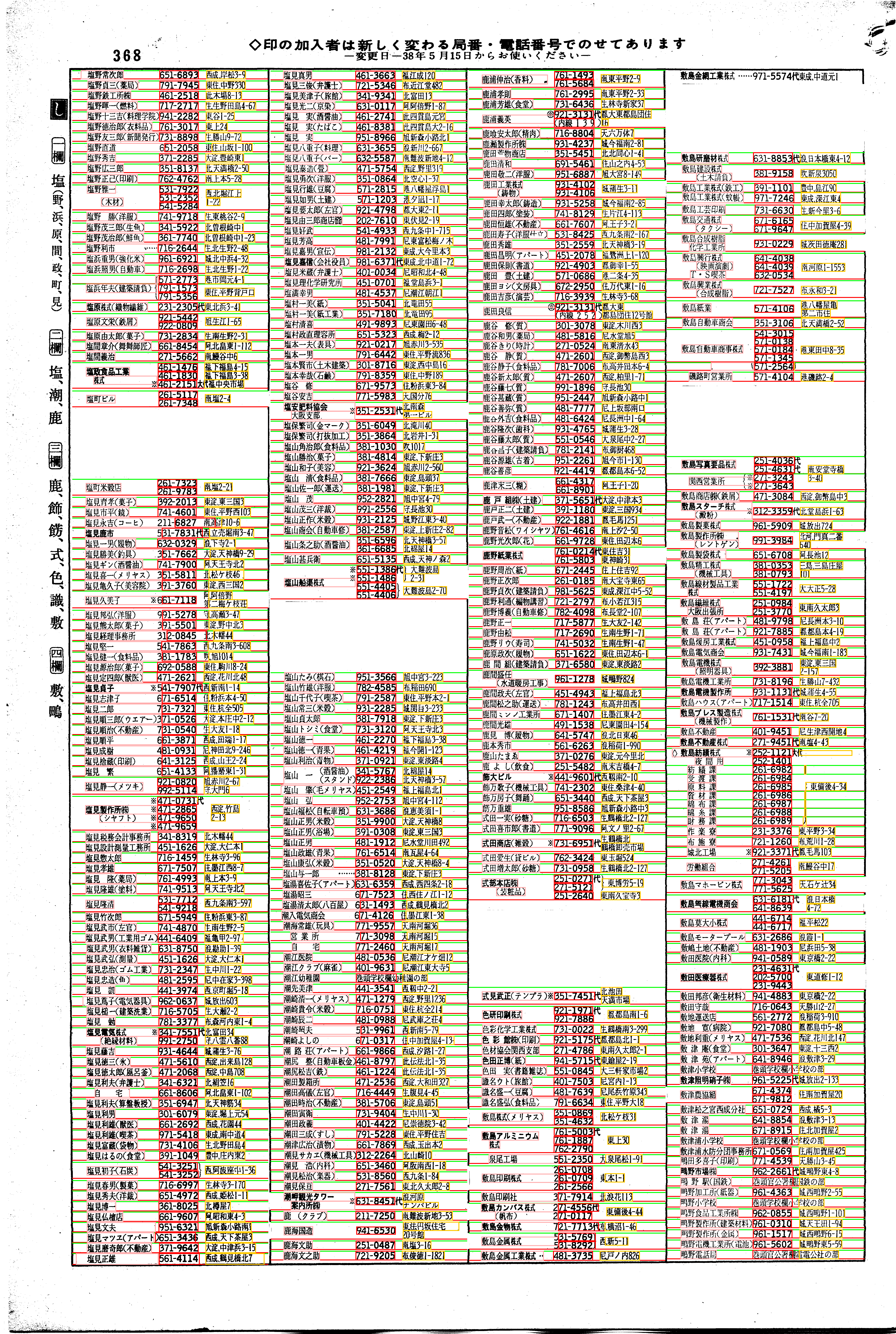 昭和38年2月1日現在大阪市50音別電話番号簿 384ページ全体