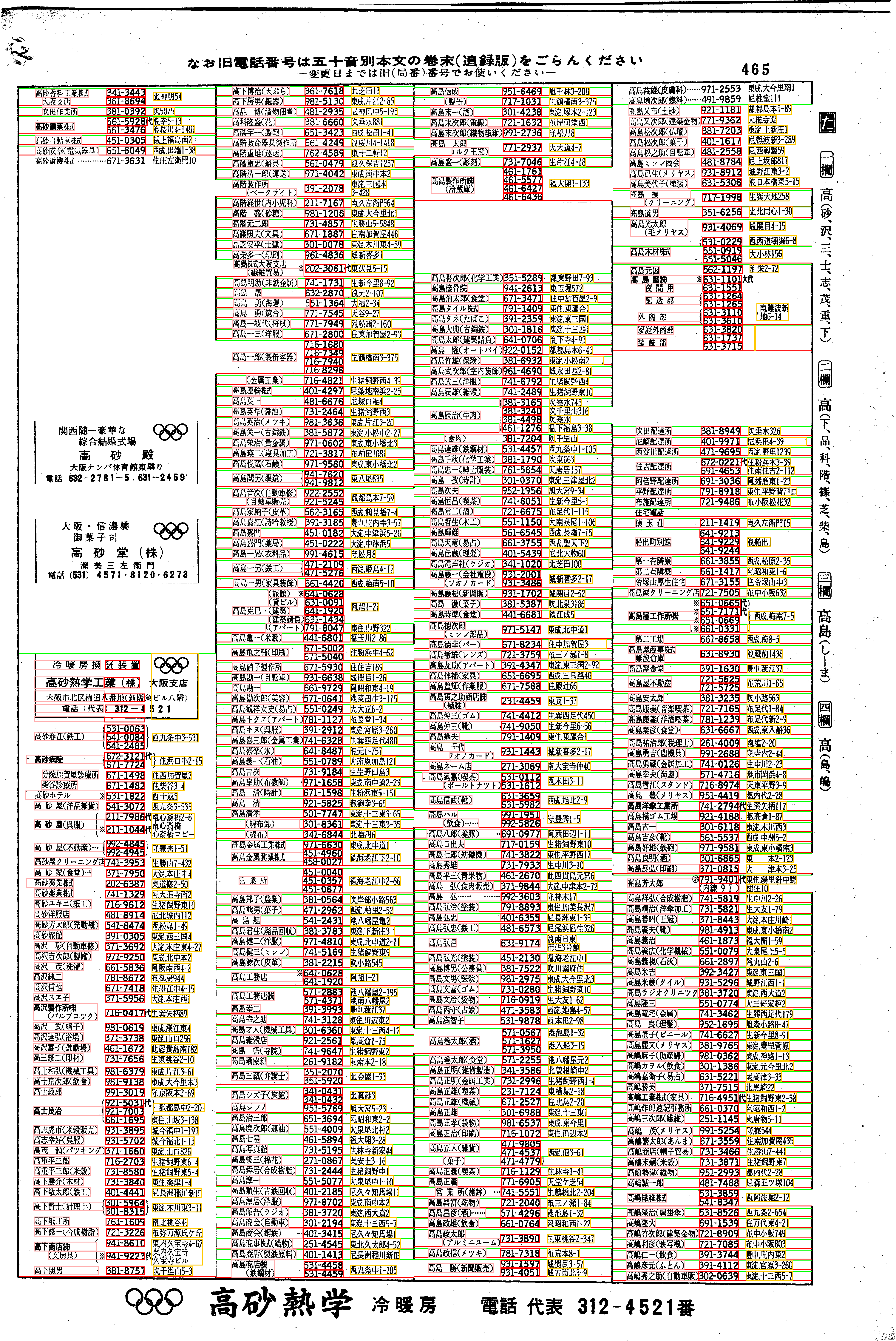昭和38年2月1日現在大阪市50音別電話番号簿 485ページ全体