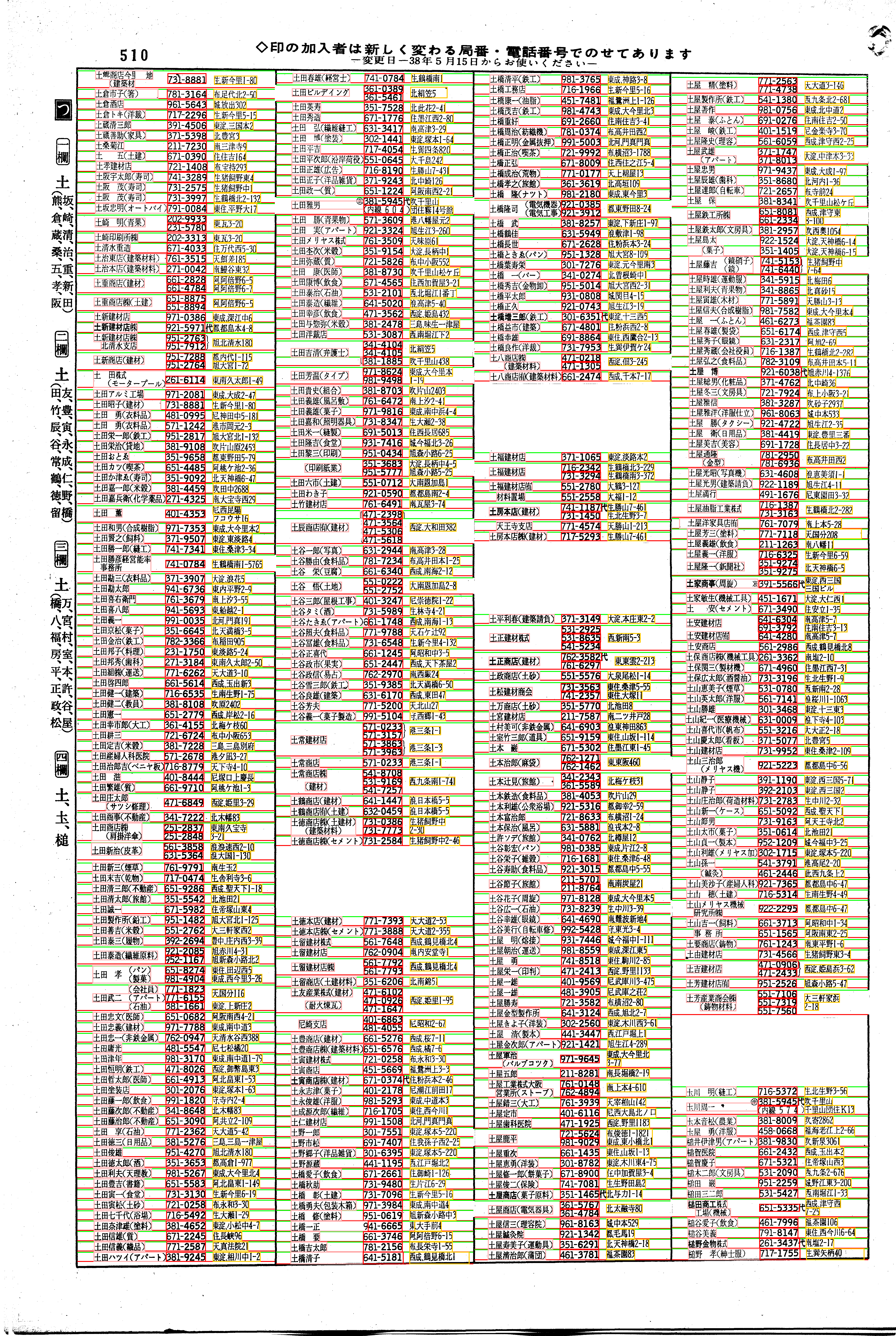 昭和38年2月1日現在大阪市50音別電話番号簿 530ページ全体