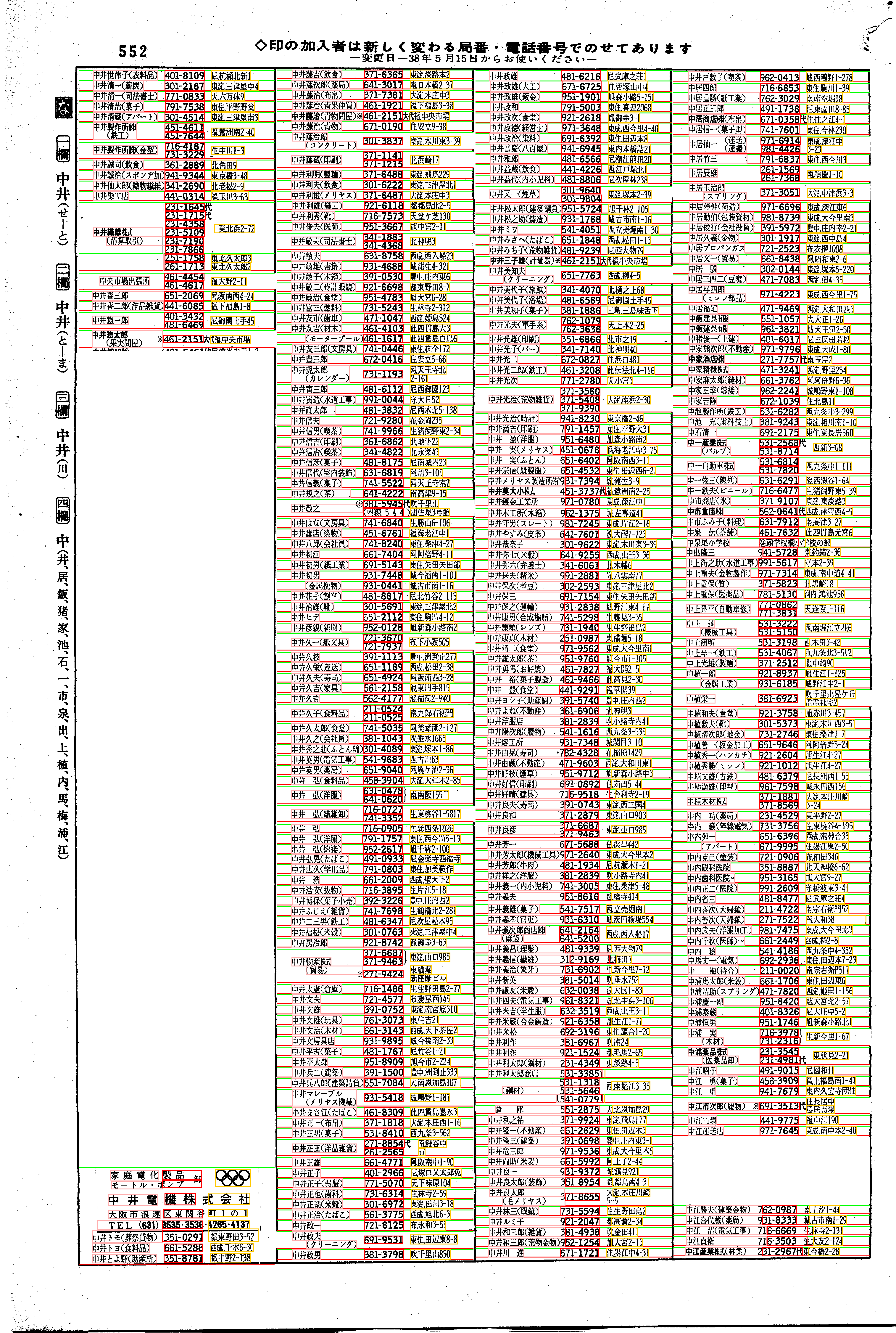 昭和38年2月1日現在大阪市50音別電話番号簿 574ページ全体