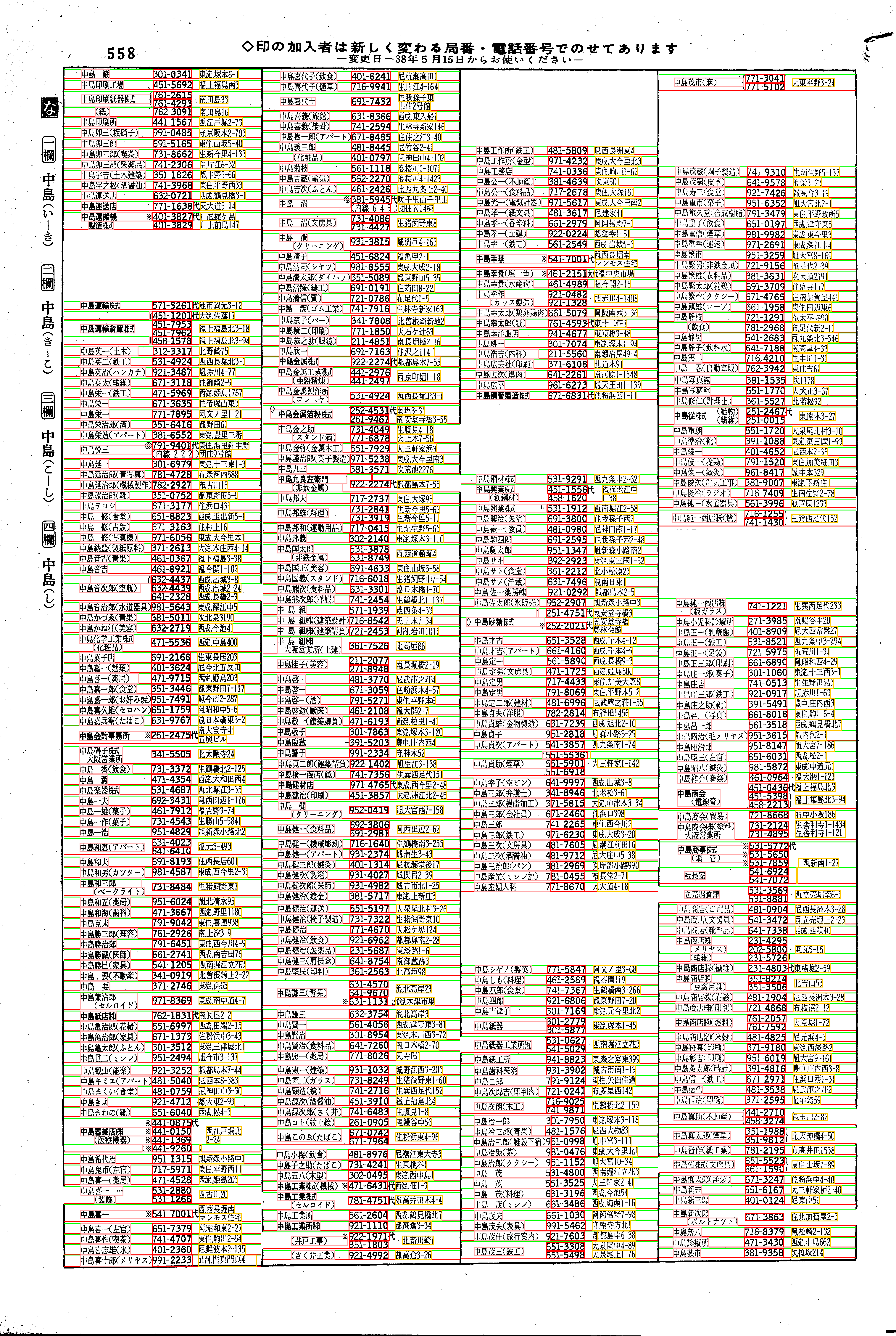 昭和38年2月1日現在大阪市50音別電話番号簿 580ページ全体