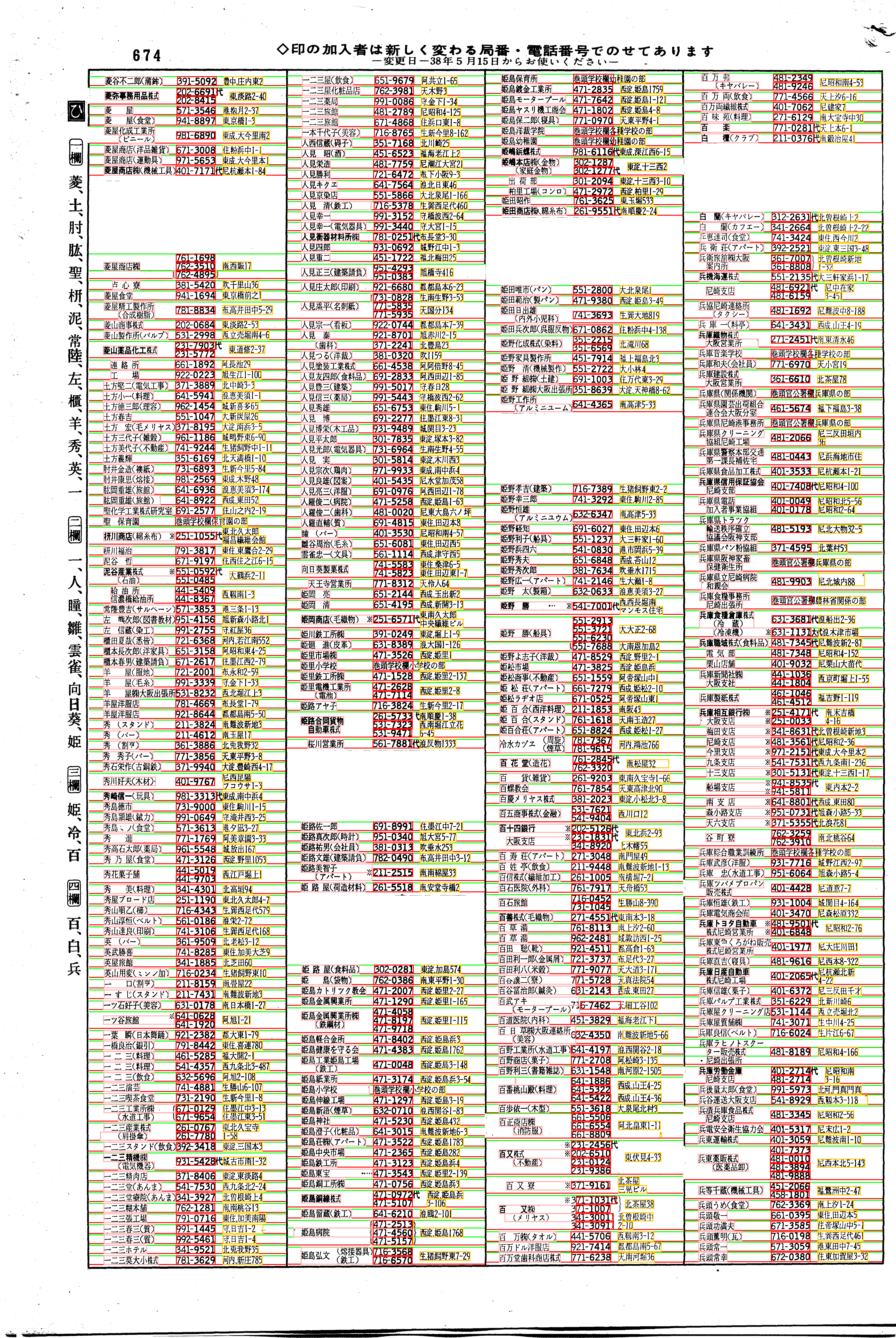 昭和38年2月1日現在大阪市50音別電話番号簿 700ページ全体