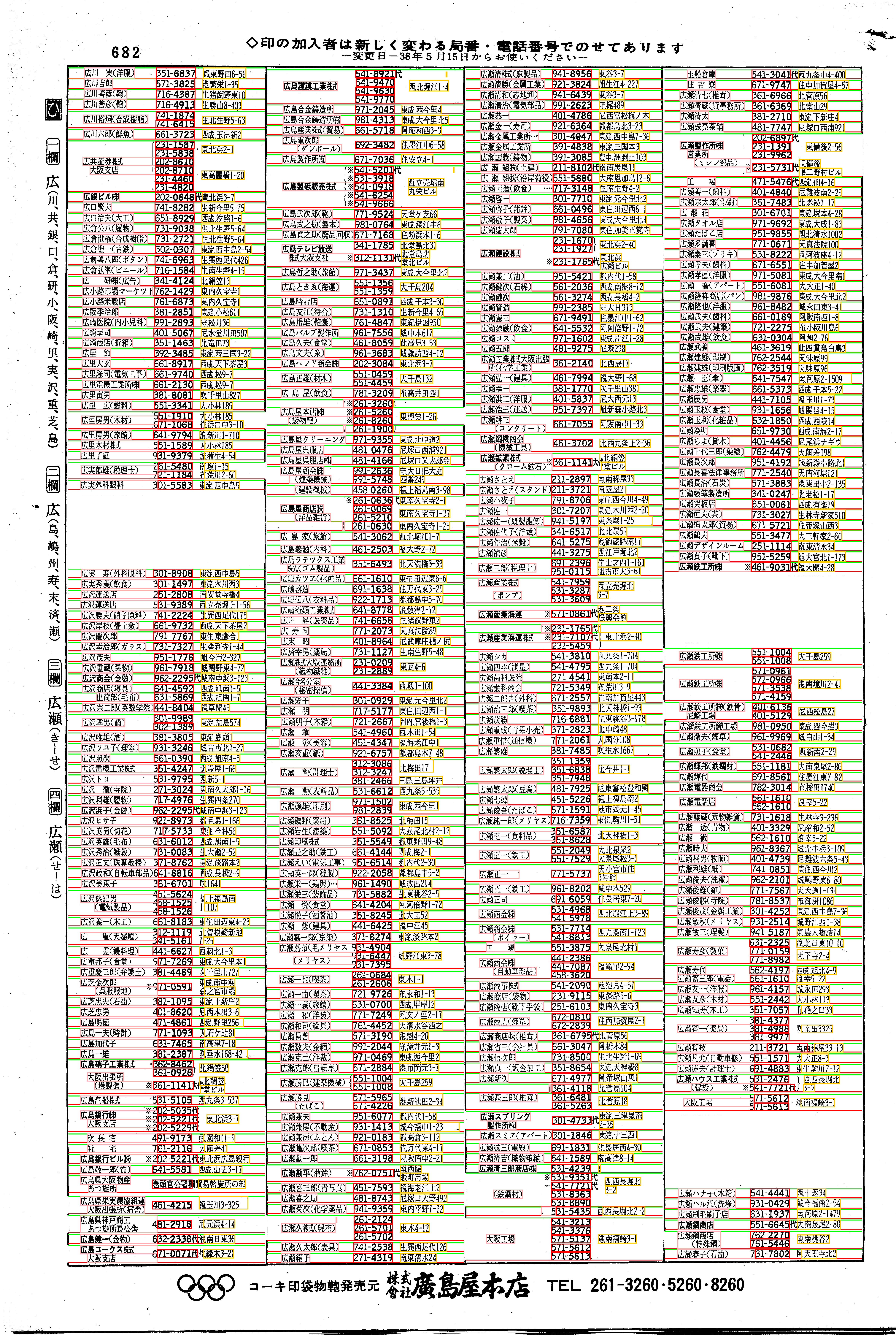 昭和38年2月1日現在大阪市50音別電話番号簿 708ページ全体