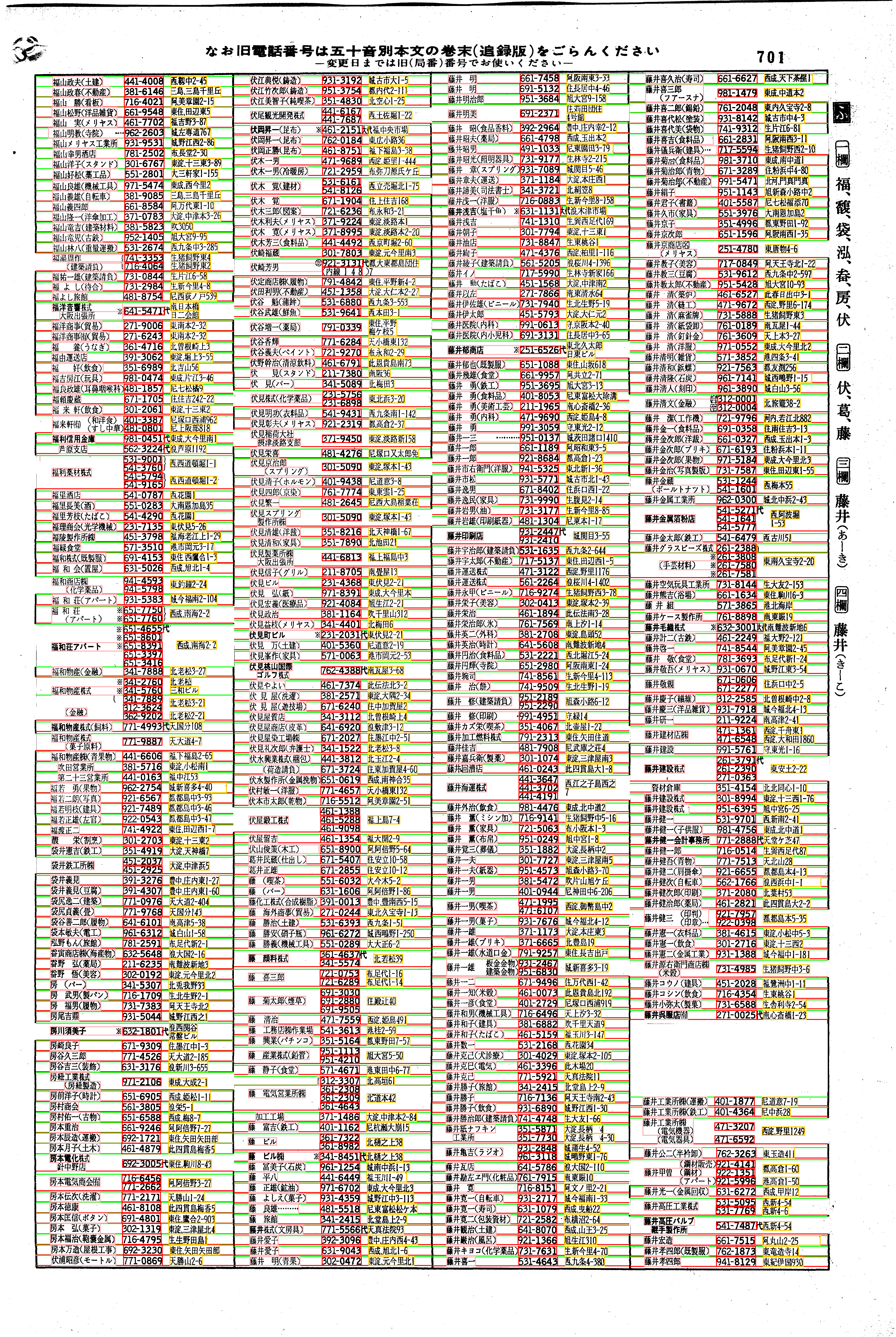 昭和38年2月1日現在大阪市50音別電話番号簿 727ページ全体